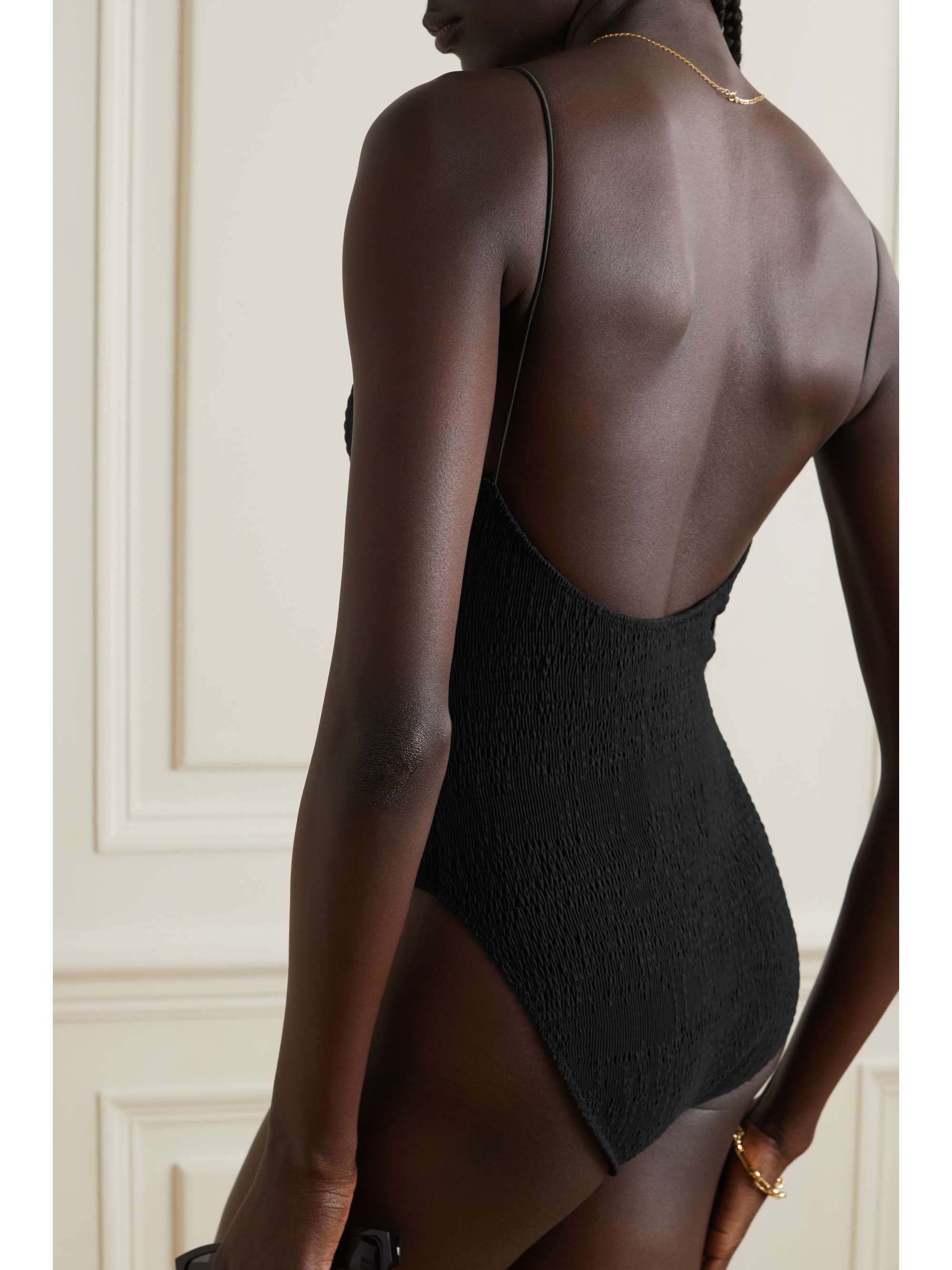 + NET SUSTAIN open-back stretch recycled-seersucker swimsuit view