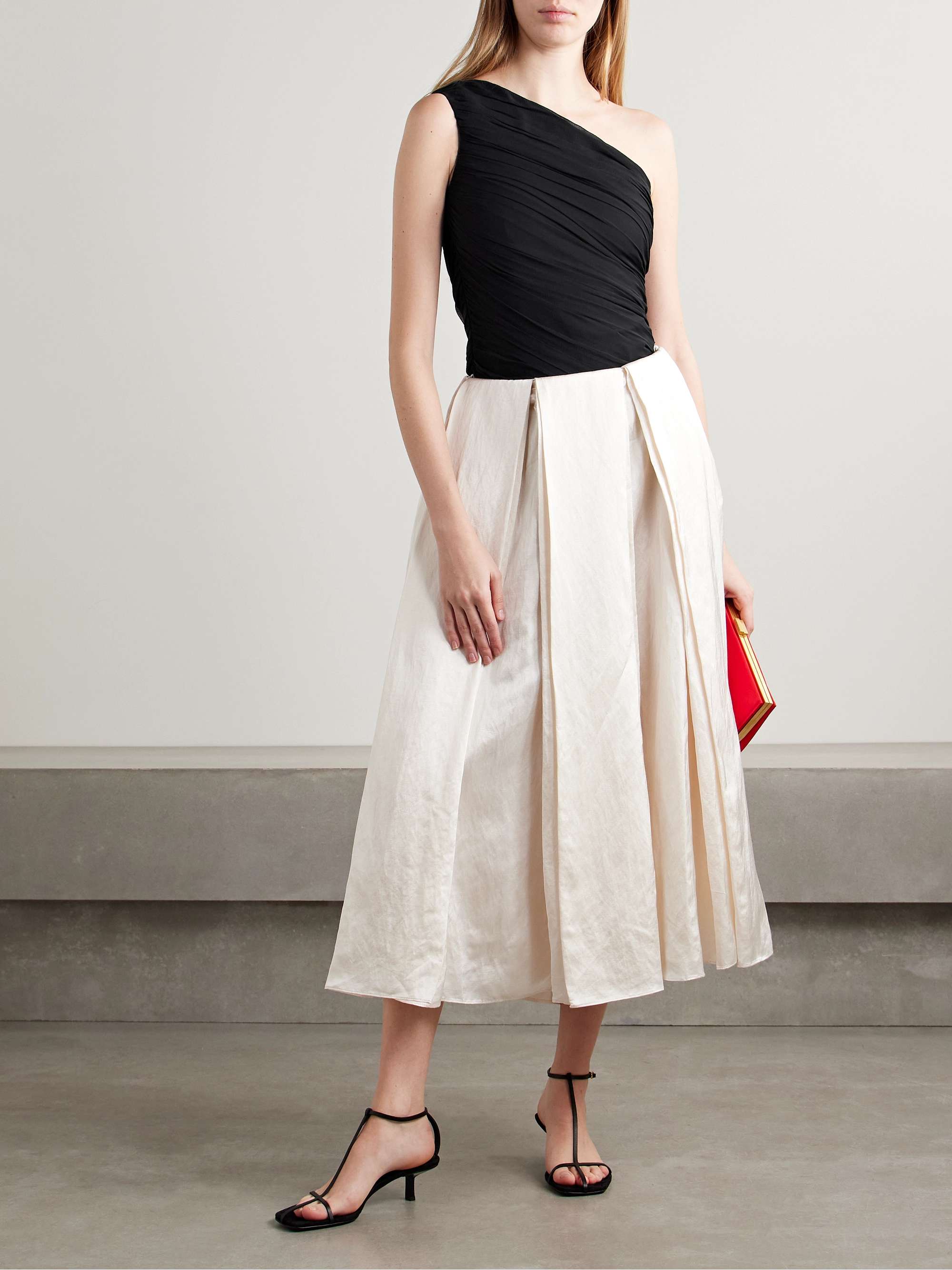 Layal one-shoulder ruched crepe de chine top view