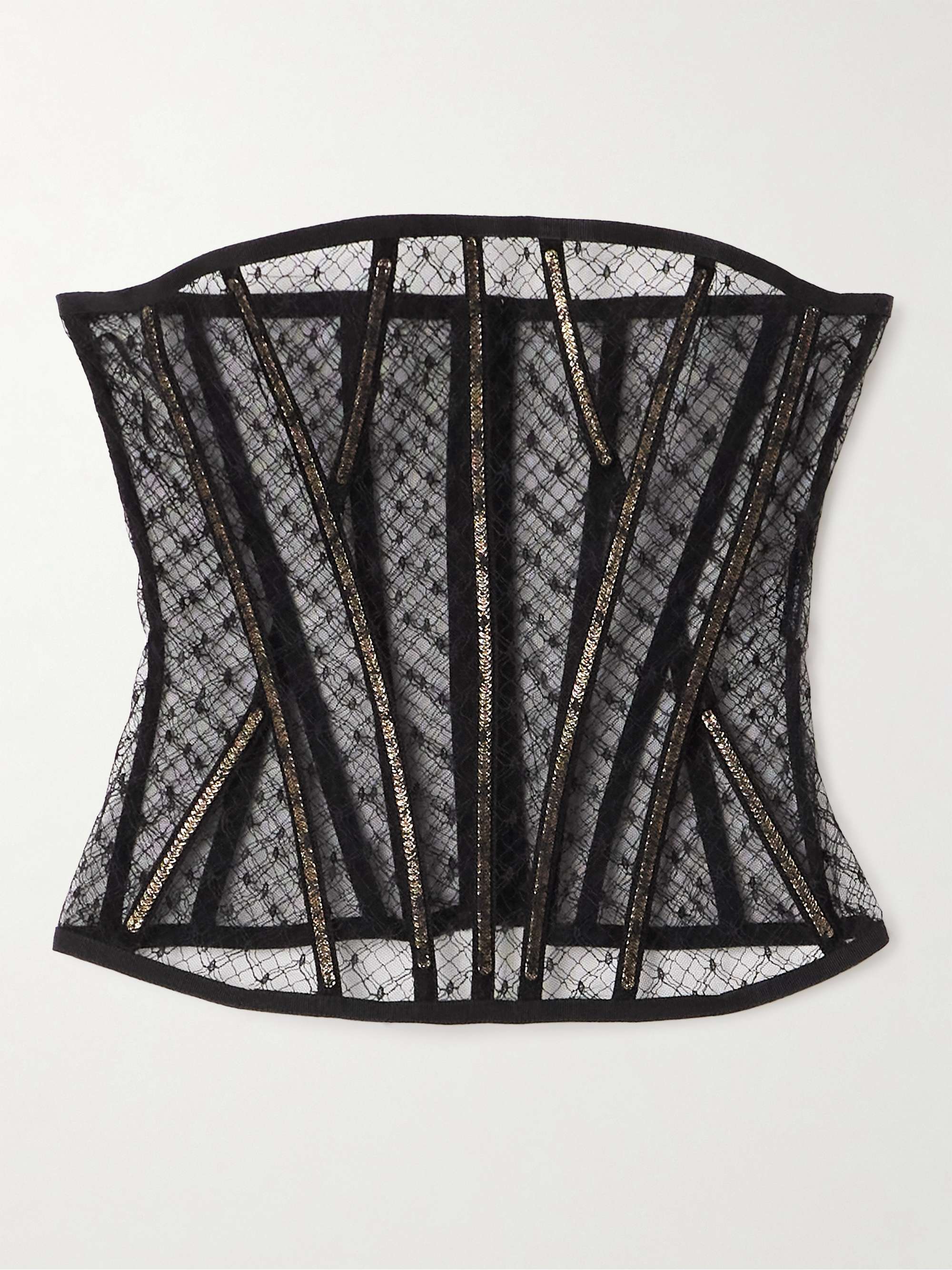 Metallic point d'esprit bustier top view