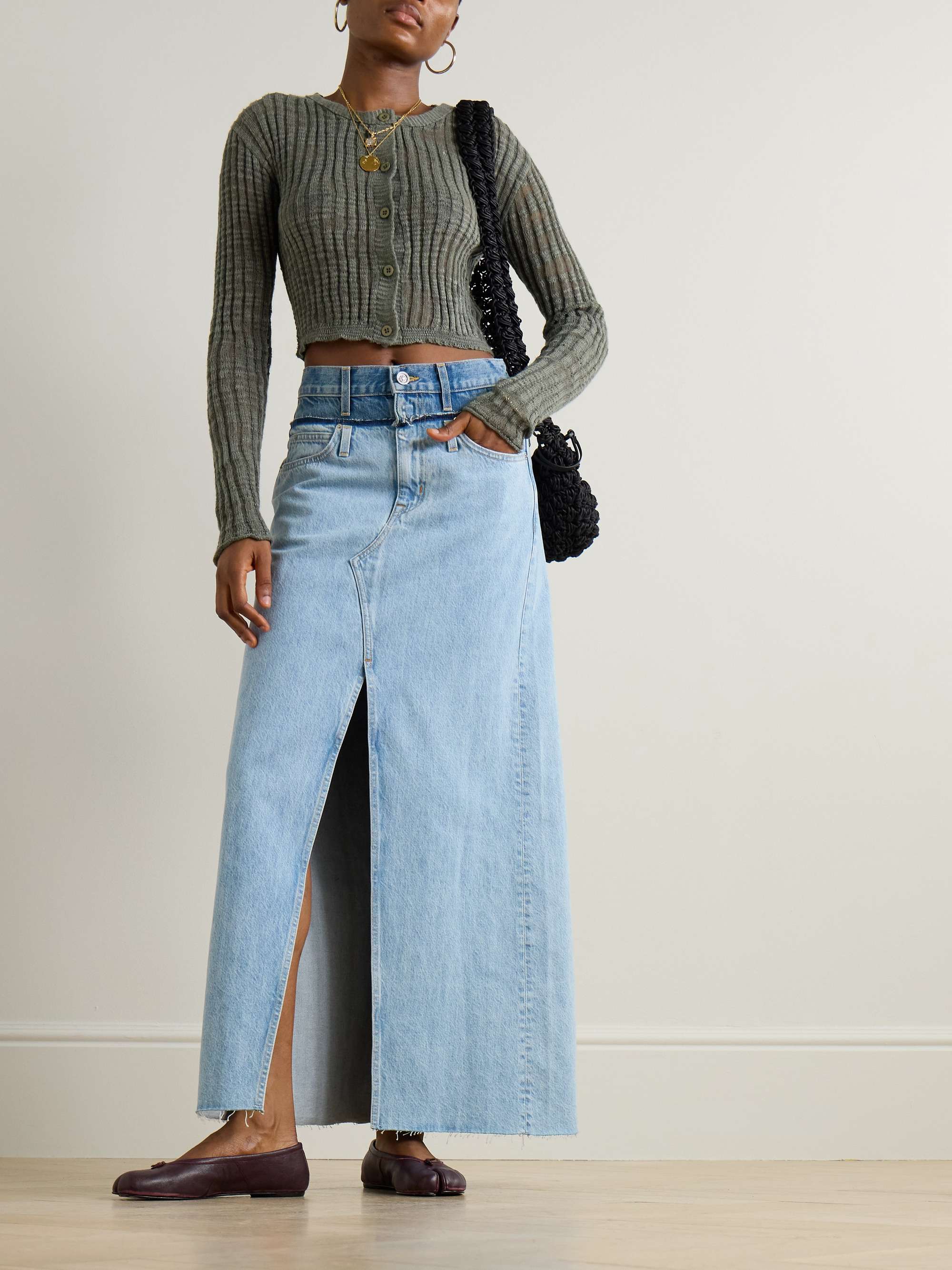 Cropped ribbed linen-blend cardigan view