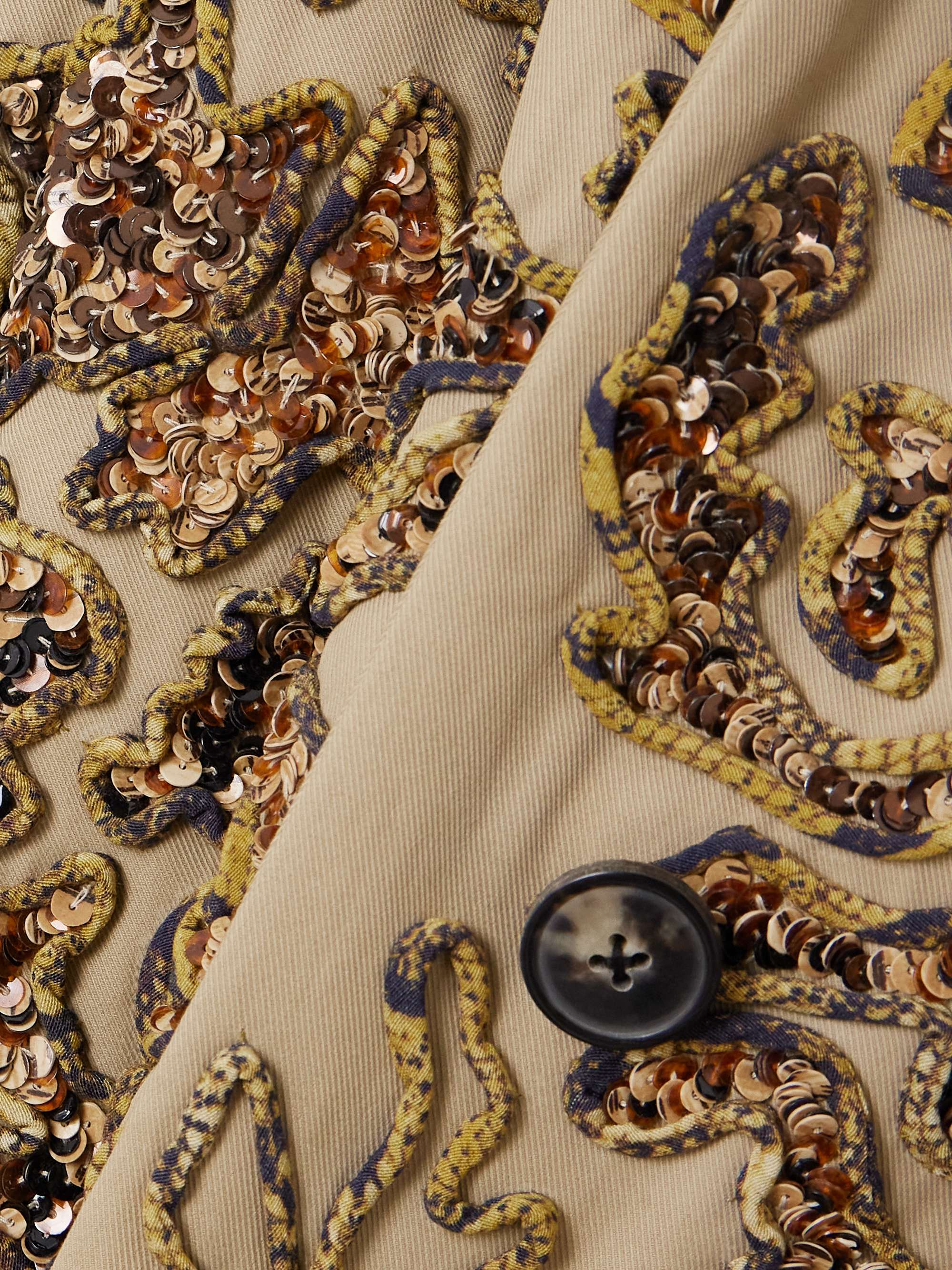 Sequin-embellished appliquéd cotton-twill coat view