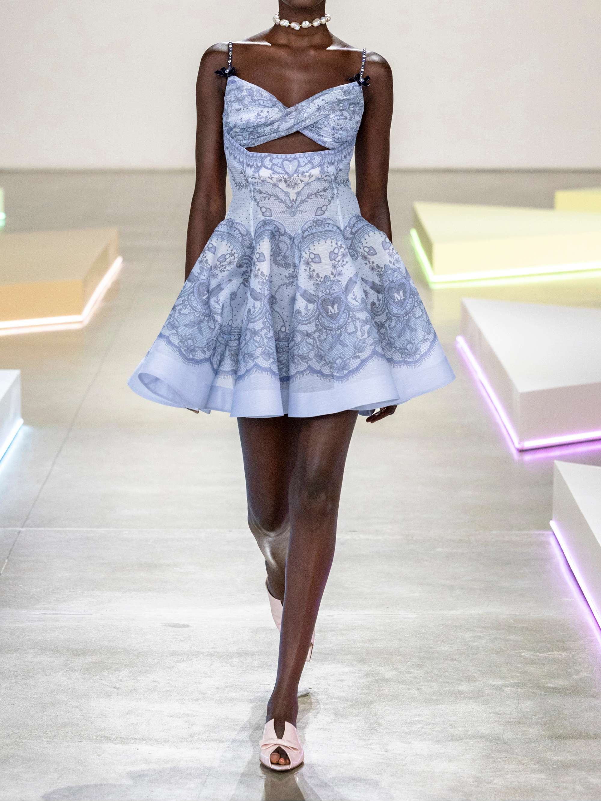 Crush embellished velvet-trimmed printed linen and silk-blend mini dress view