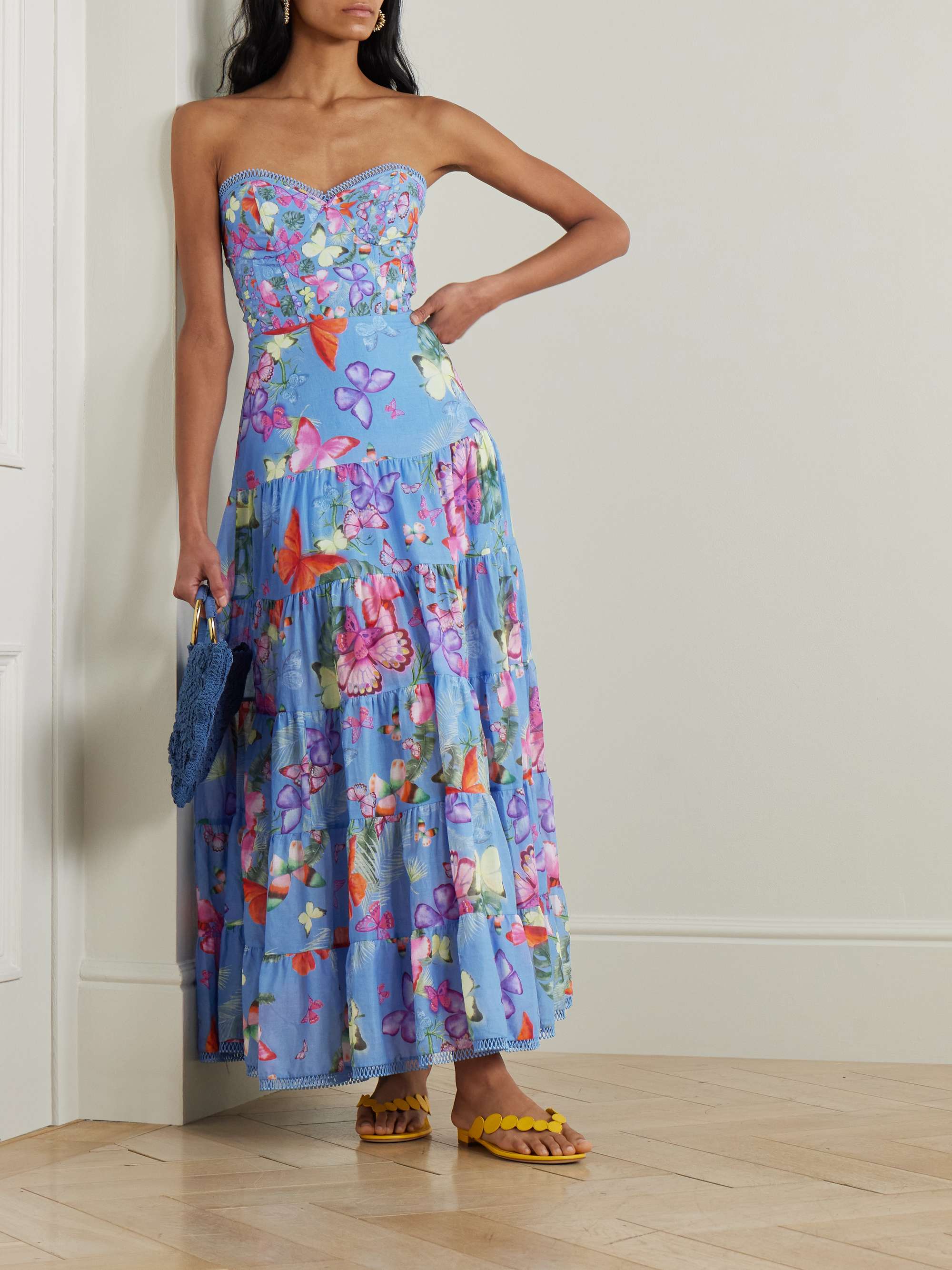 Danny strapless tiered printed cotton-blend maxi dress view