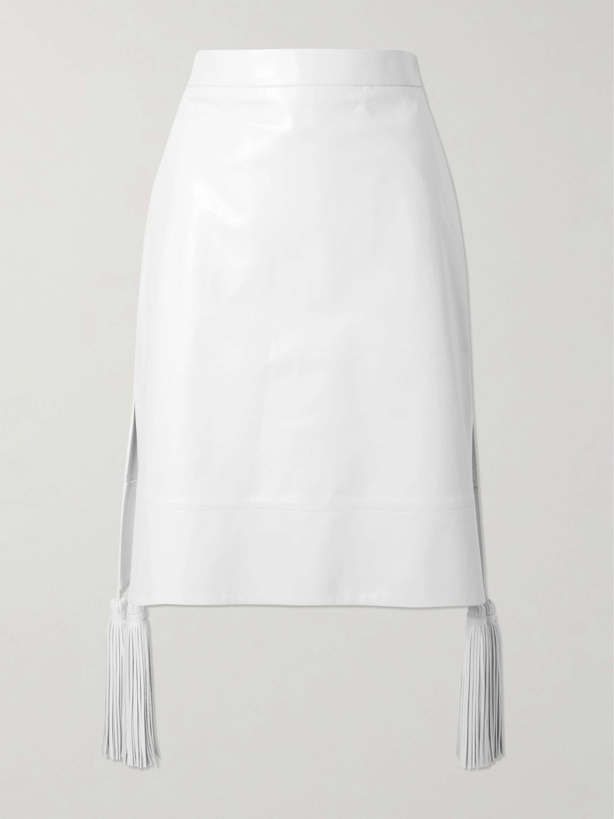 Tasseled glossed-leather midi skirt view