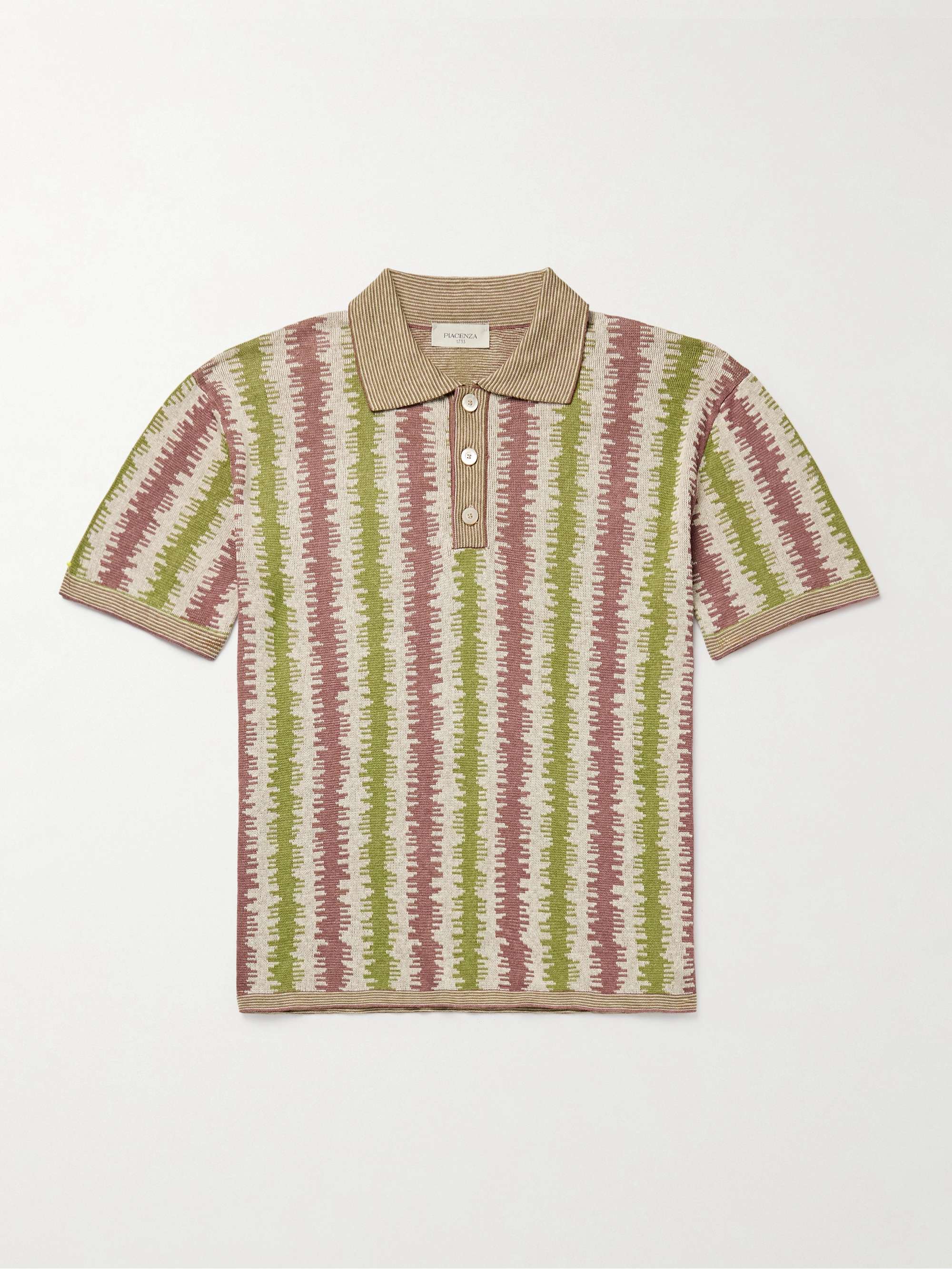 Striped Silk and Linen-Blend Jacquard Polo Shirt view