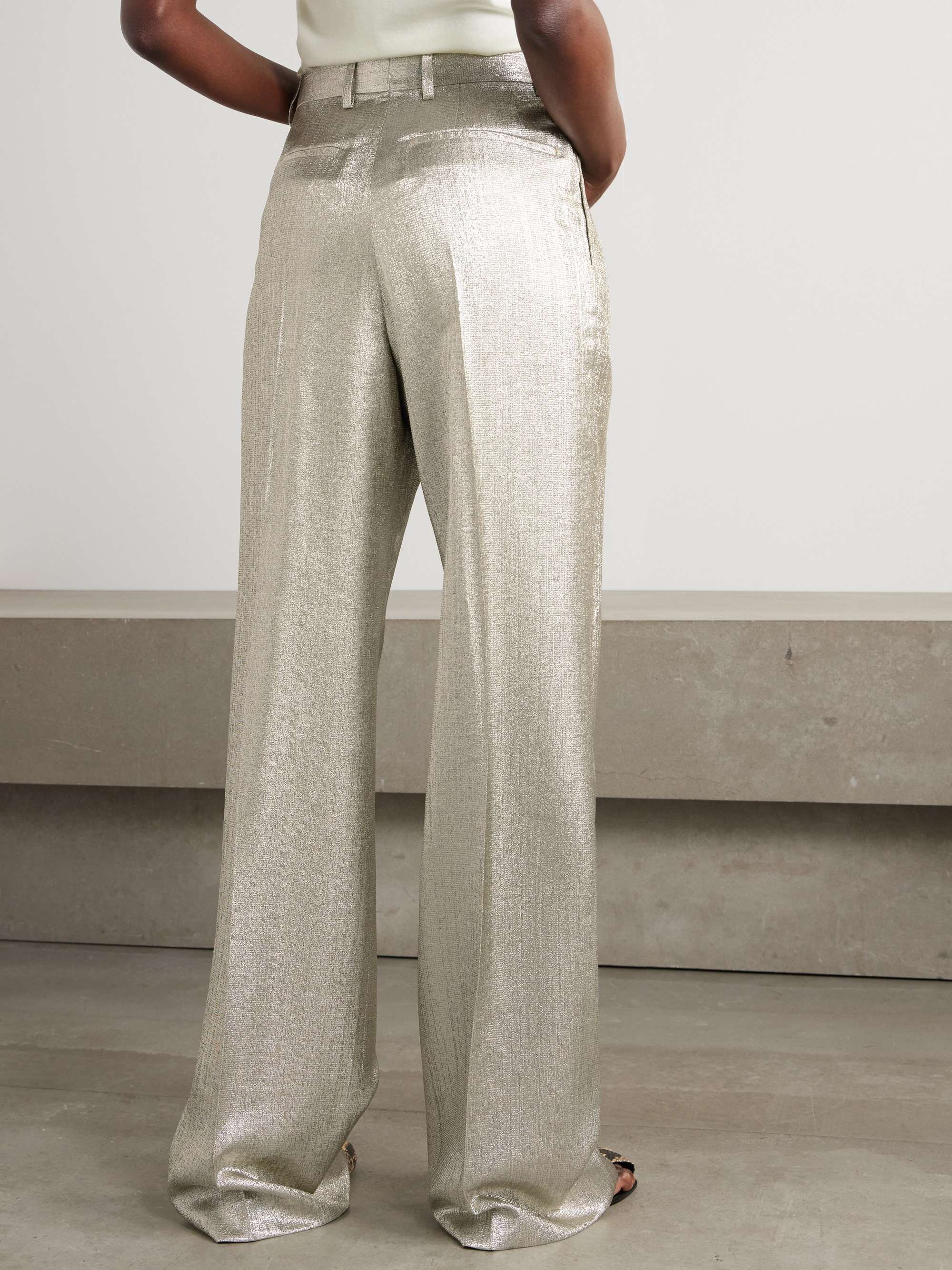 Pleated lamé wide-leg pants view
