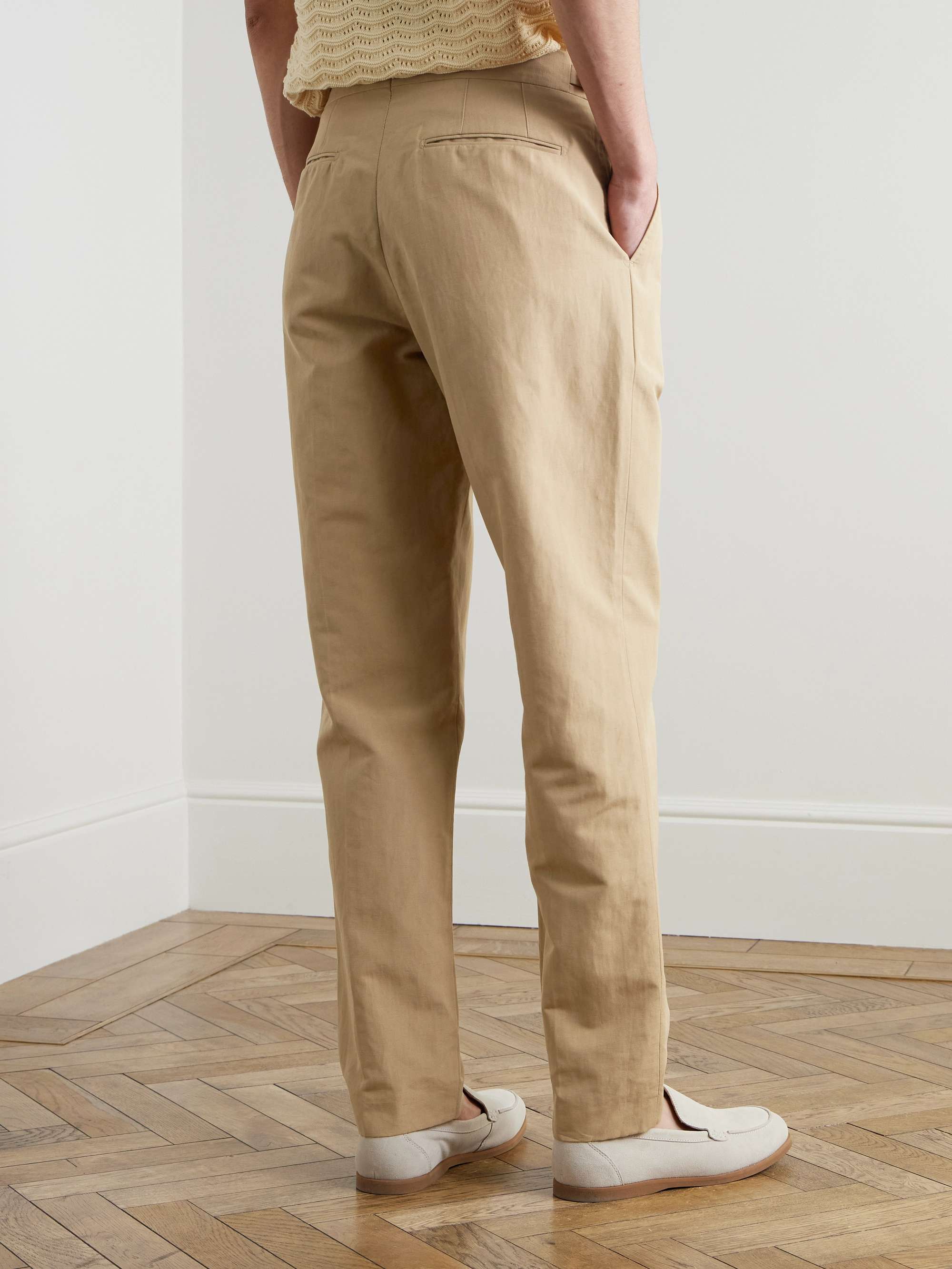 Carsyn Tapered Pleated Linen and Cotton-Blend Trousers view