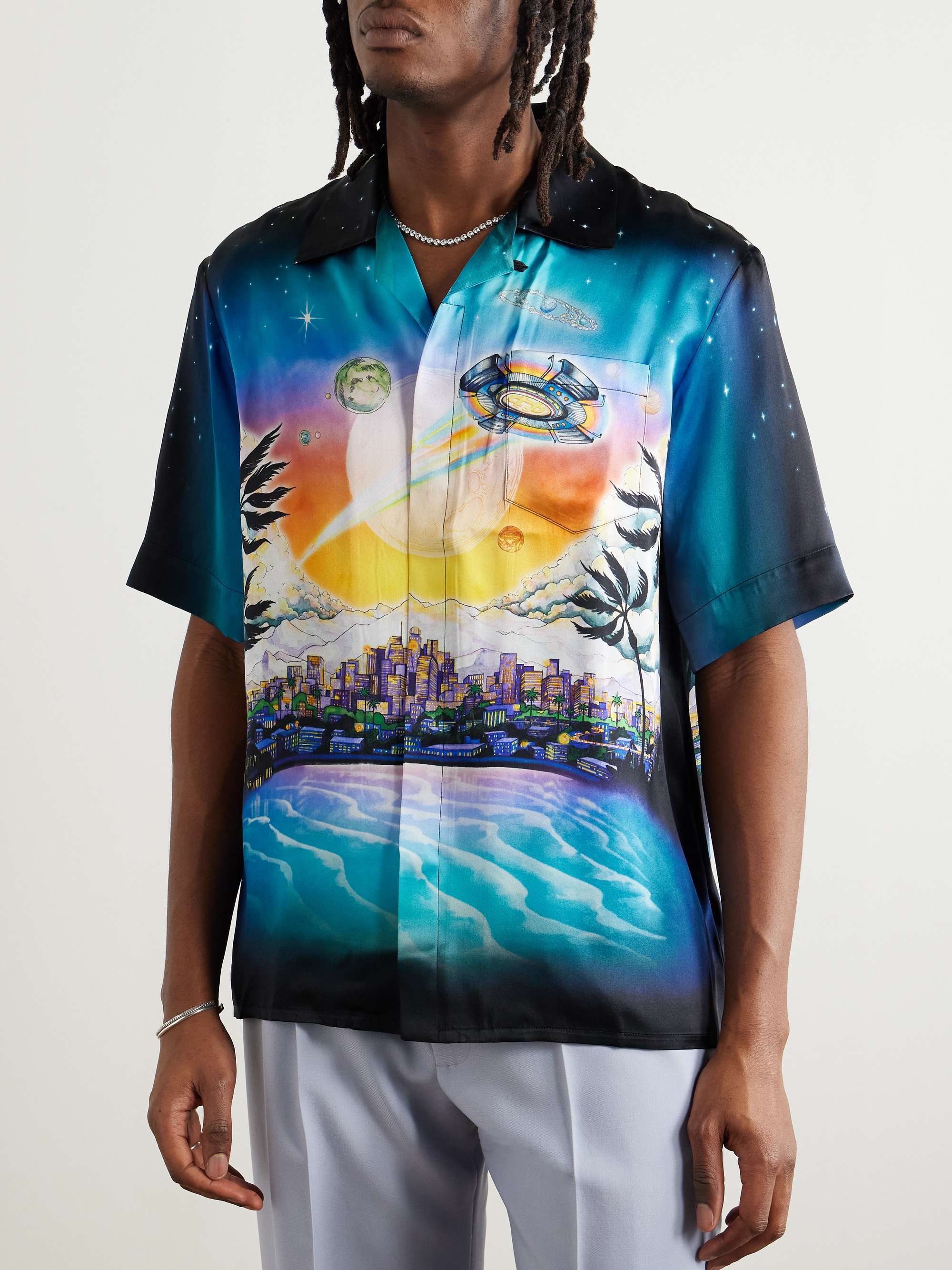 La Prémonition Convertible-Collar Printed Silk-Twill Shirt view