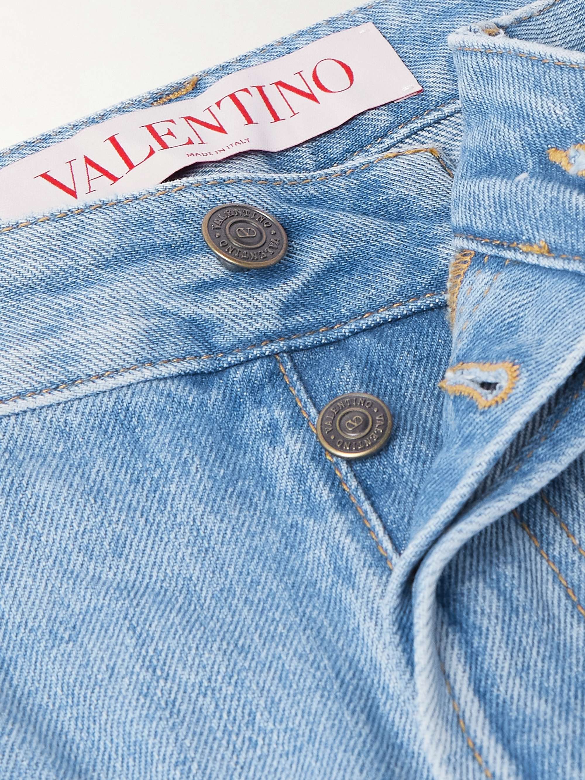 Straight-Leg Floral-Trimmed Jeans view
