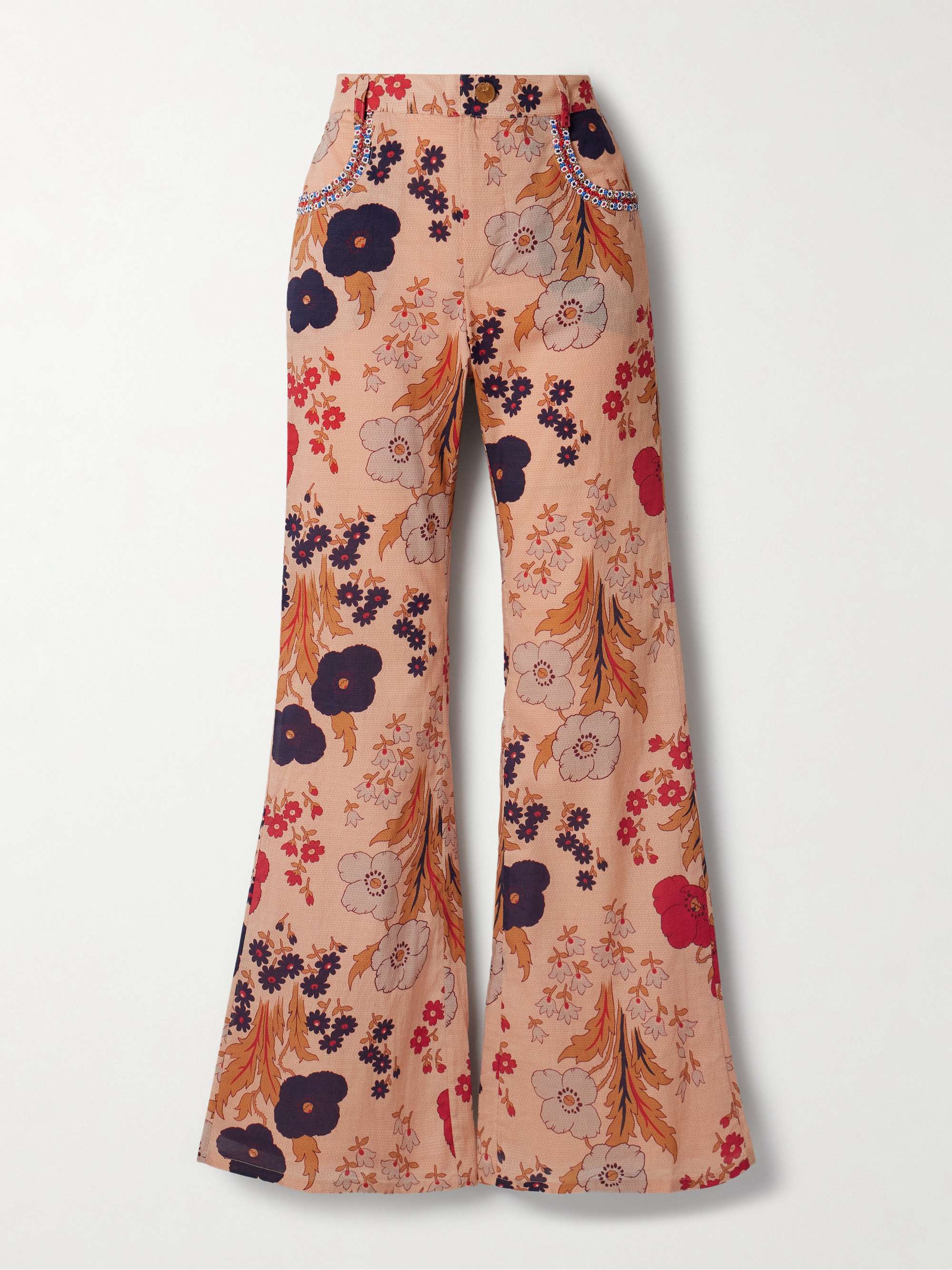 Bunny bead-embellished floral-print cotton-voile flared pants view