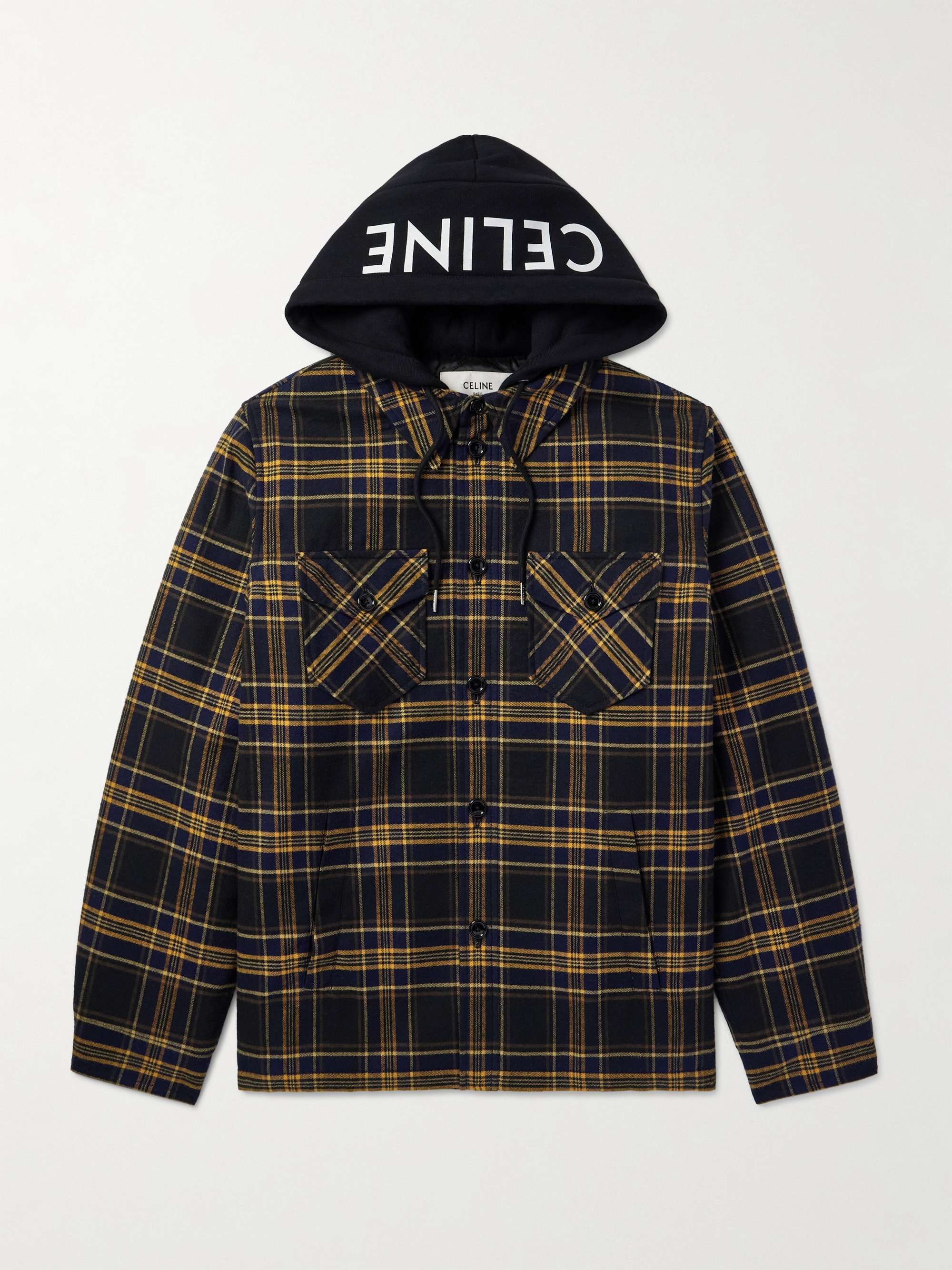 Logo-Print Jersey and Checked Cotton-Flannel Hooded Overshirt view