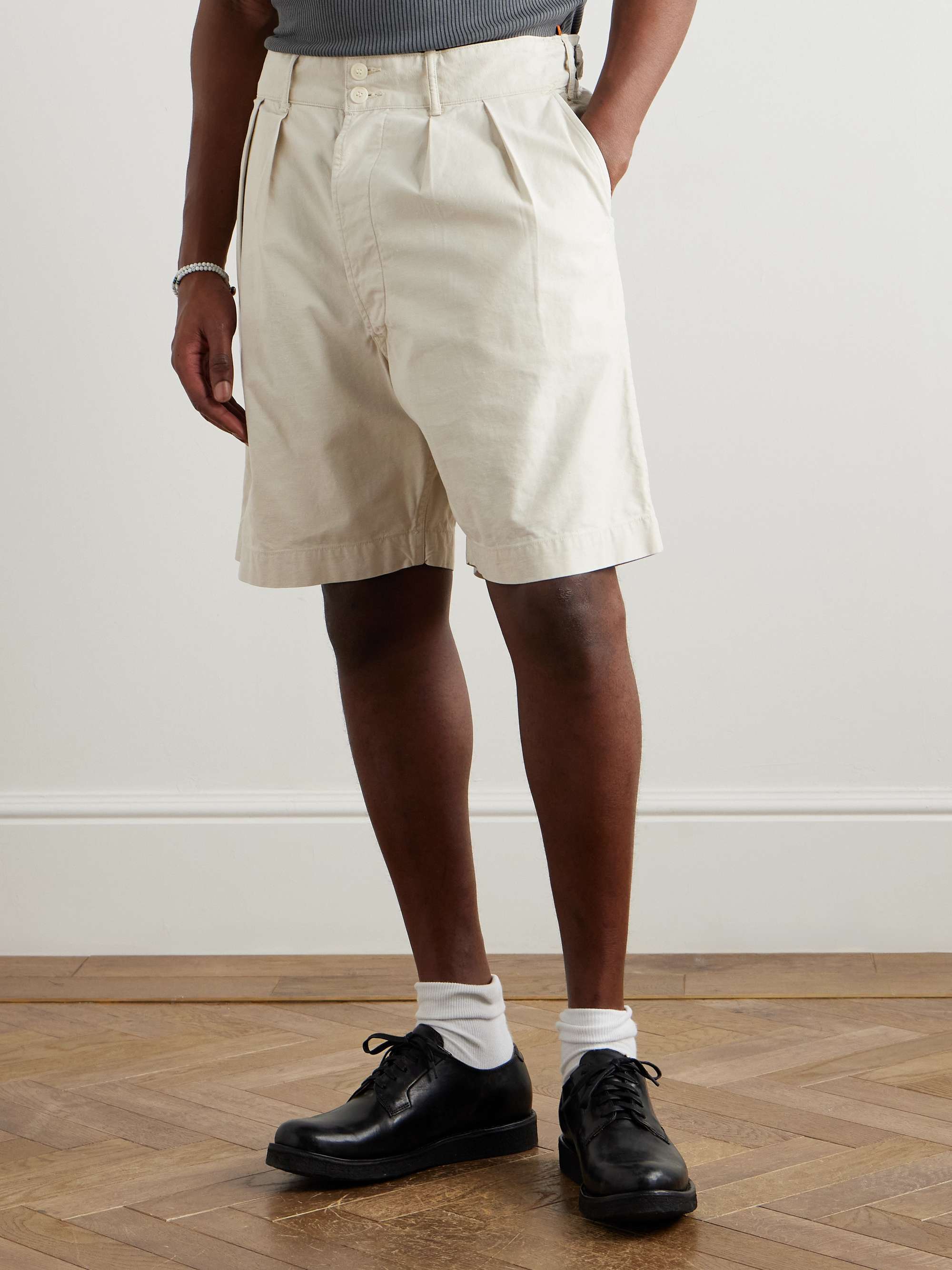 Hawkes Straight-Leg Pleated Cotton-Twill Shorts view
