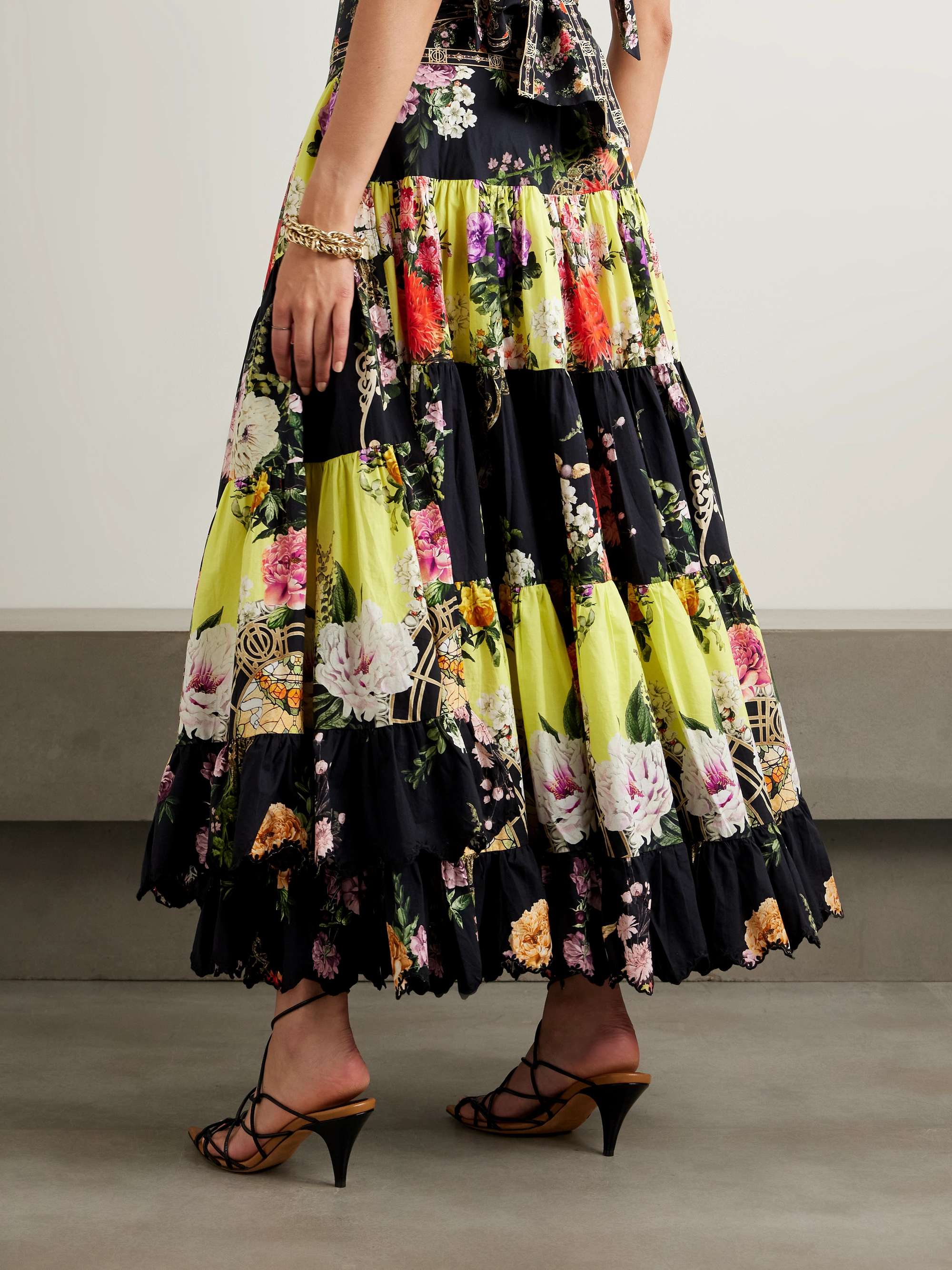 Tiered embellished floral-print organic cotton maxi wrap skirt view