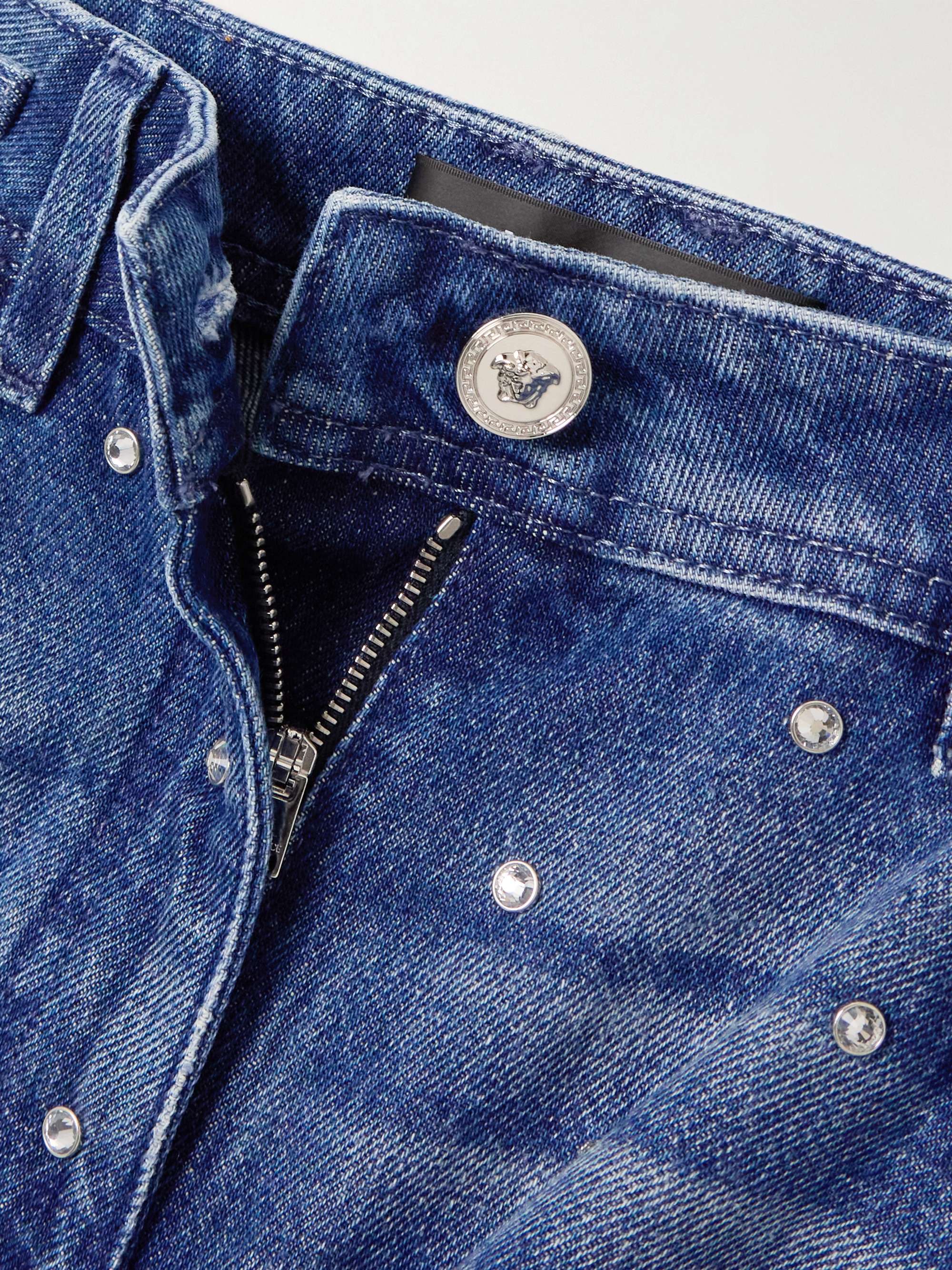 Crystal-embellished mid-rise straight-leg jeans view
