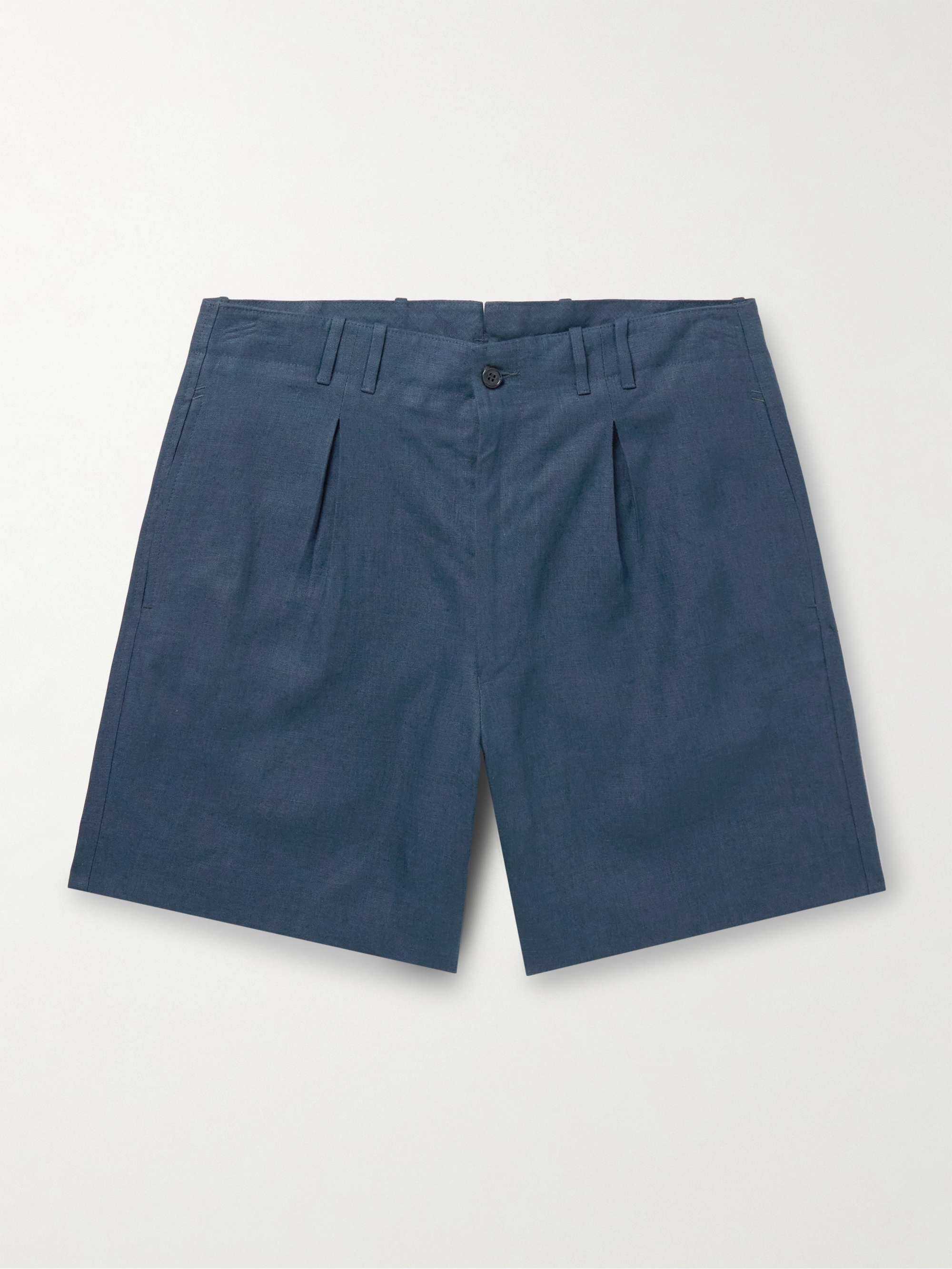 Wide-Leg Pleated Linen Shorts view