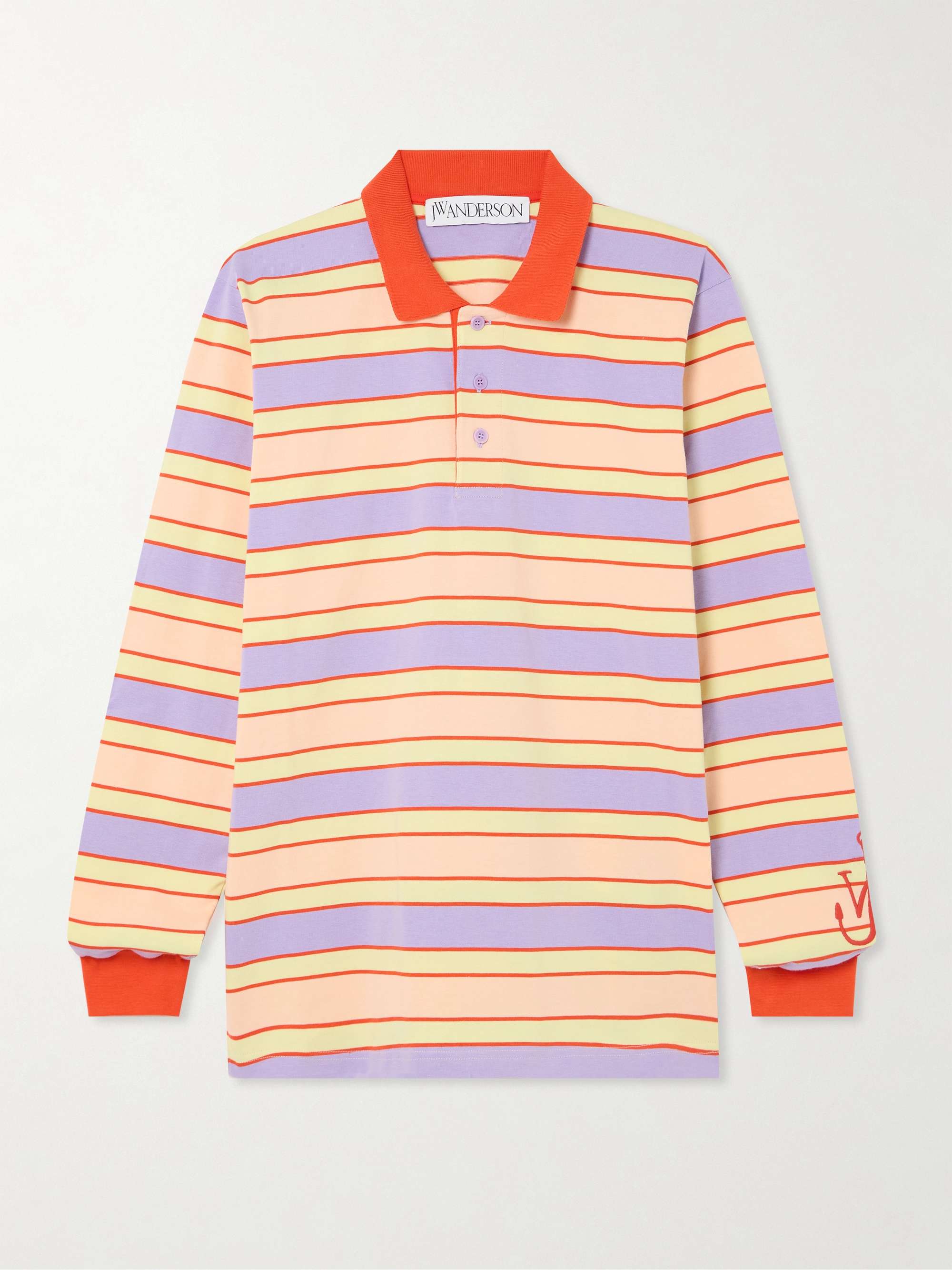 Embroidered striped cotton-jersey polo top view