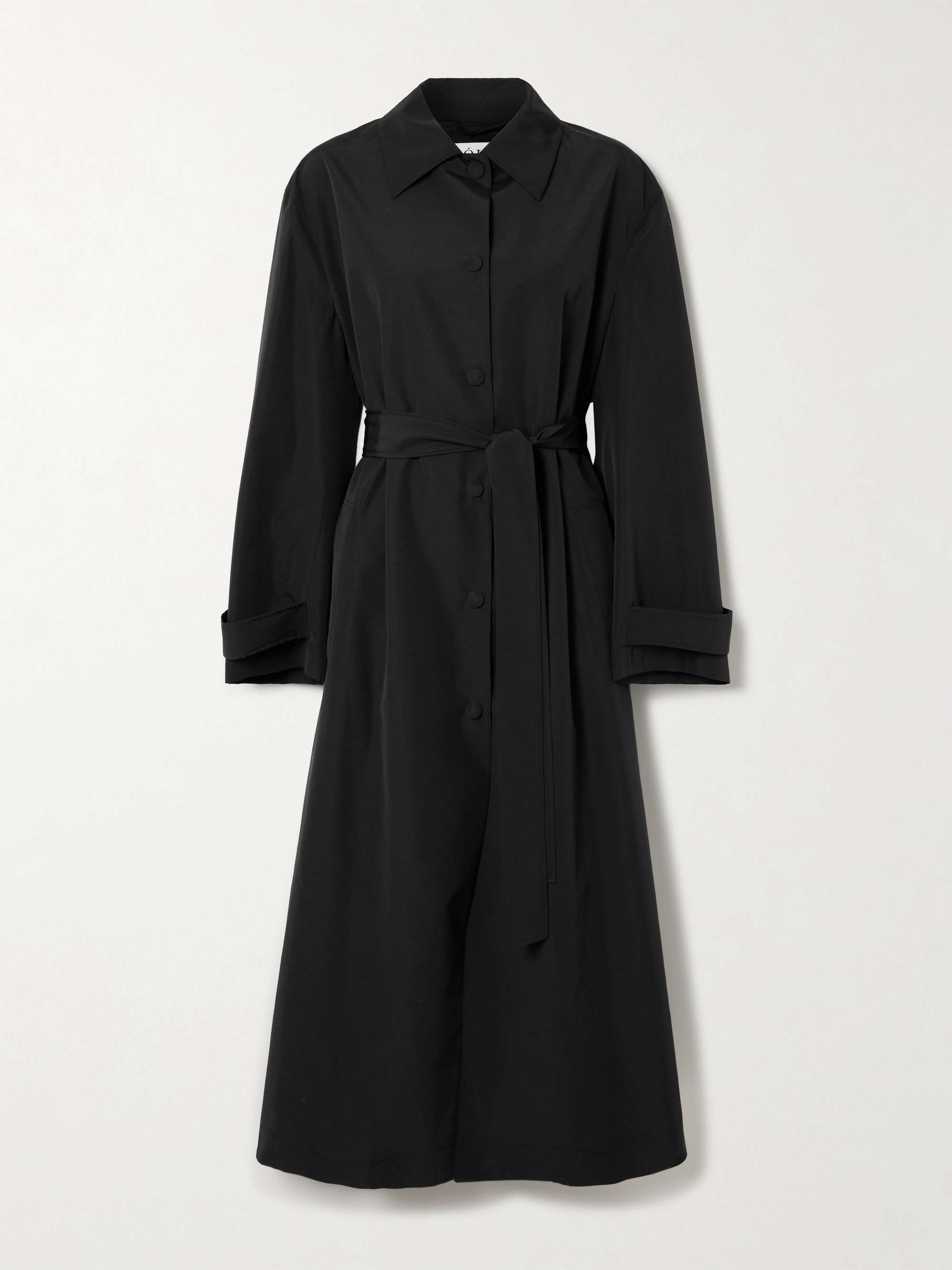 Belted wool-blend shell coat view