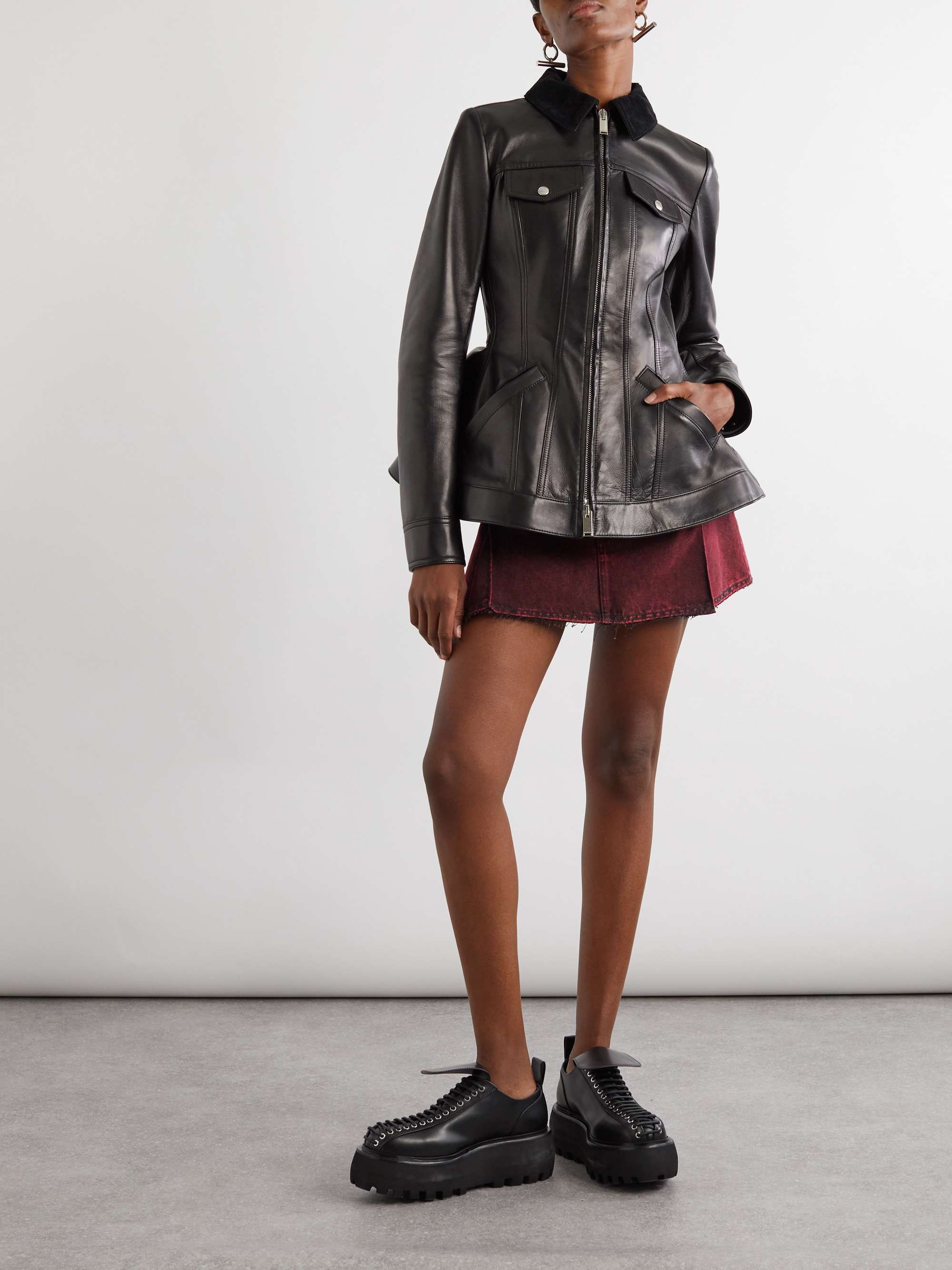 Pleated frayed denim mini skirt view