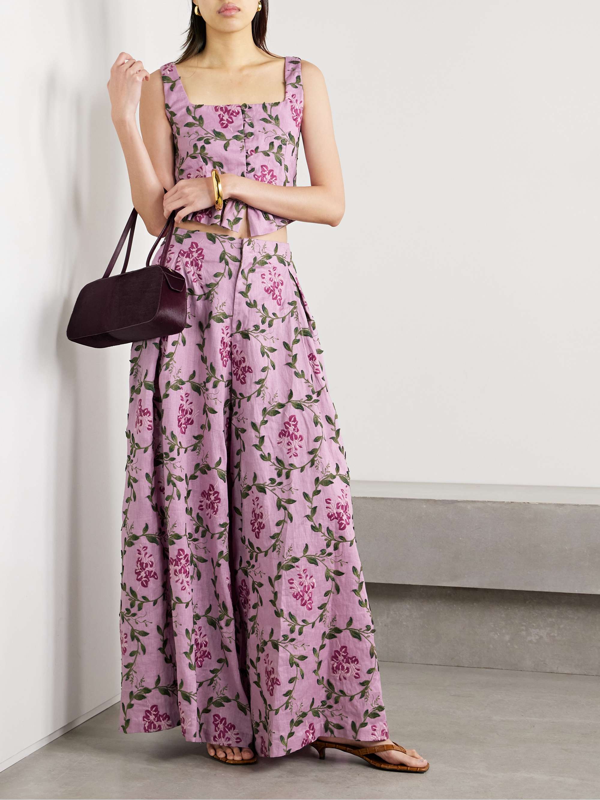 Marea Wisteria embroidered linen wide-leg pants view