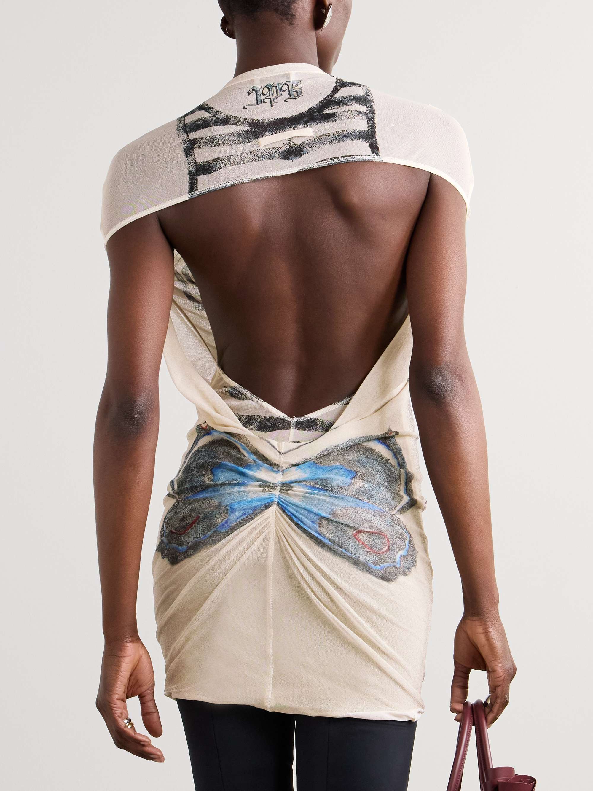Tattoo Rose & Bird printed mesh halterneck mini dress view
