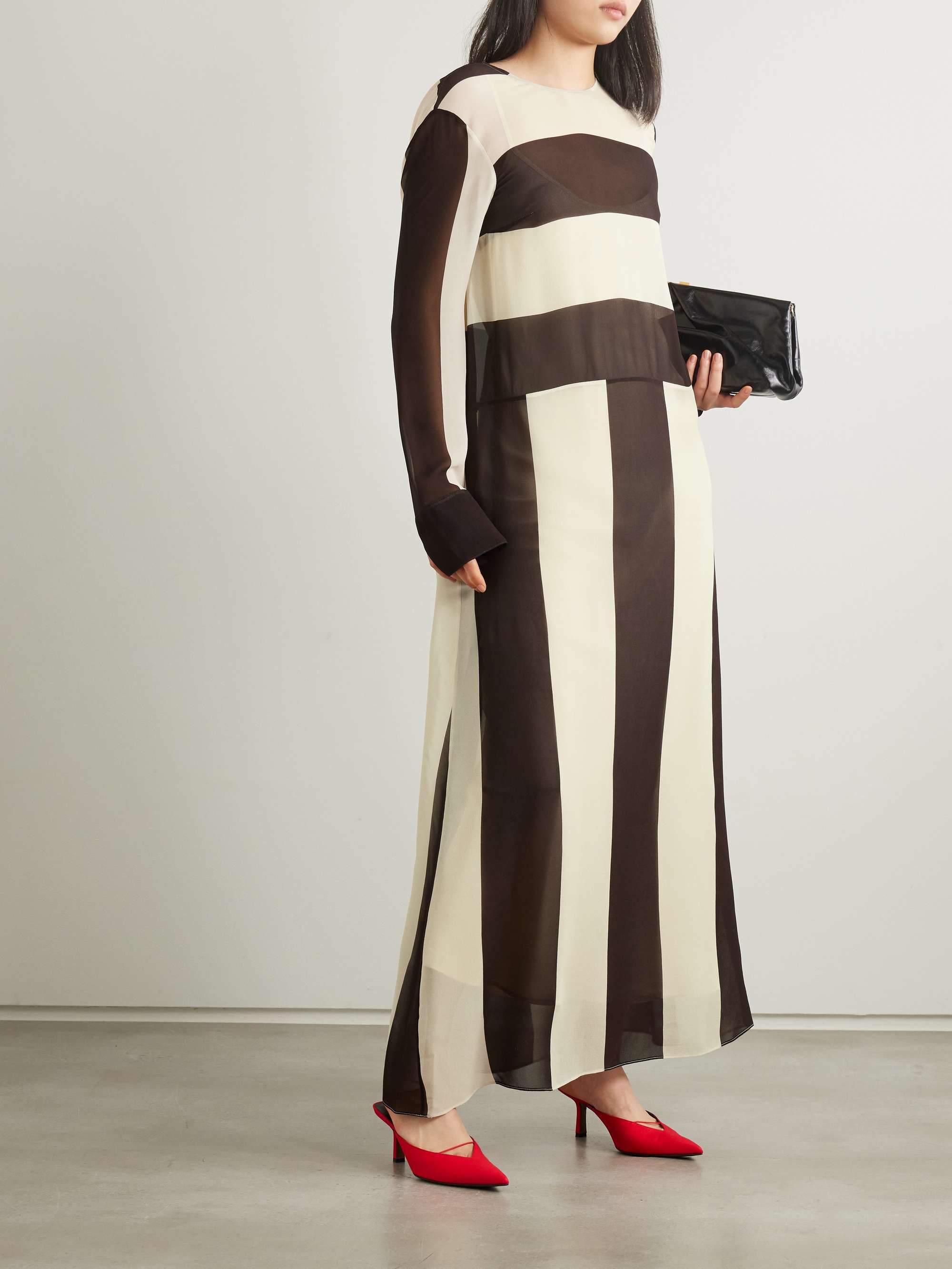 Striped silk-chiffon maxi dress view