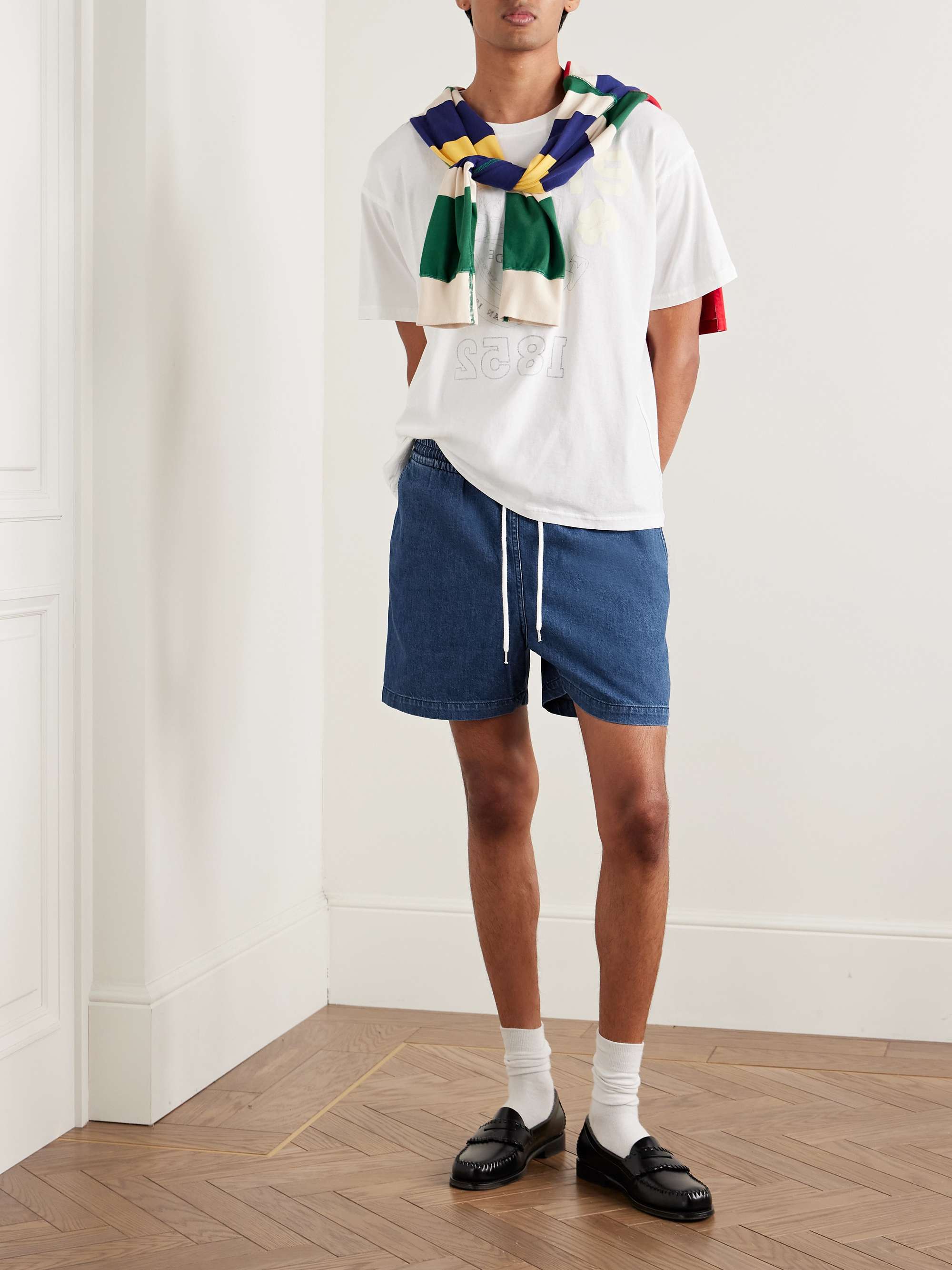 Slim-Fit Straight-Leg Stone-Washed Denim Drawstring Shorts view