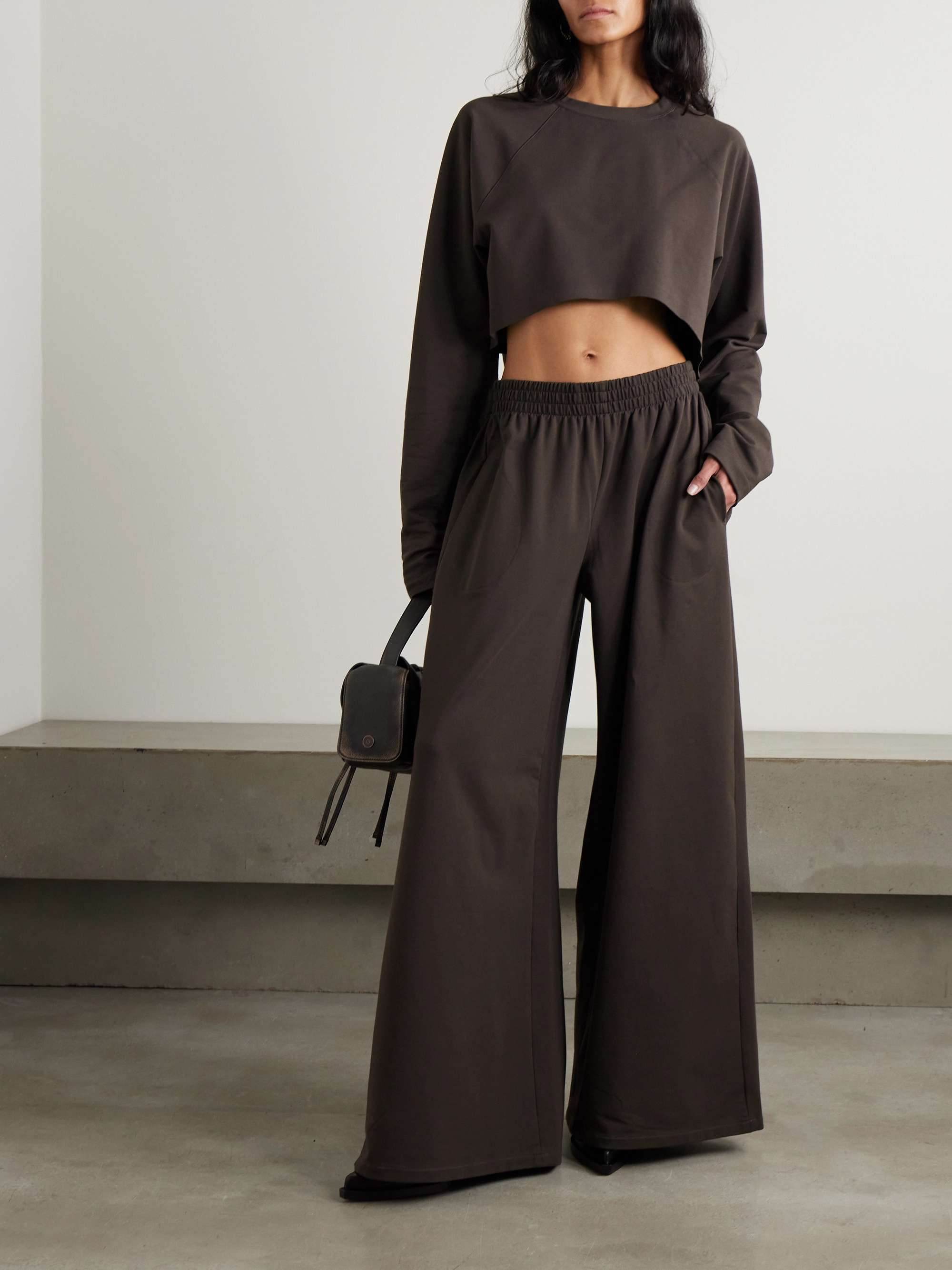 Stretch-cotton jersey wide-leg track pants view
