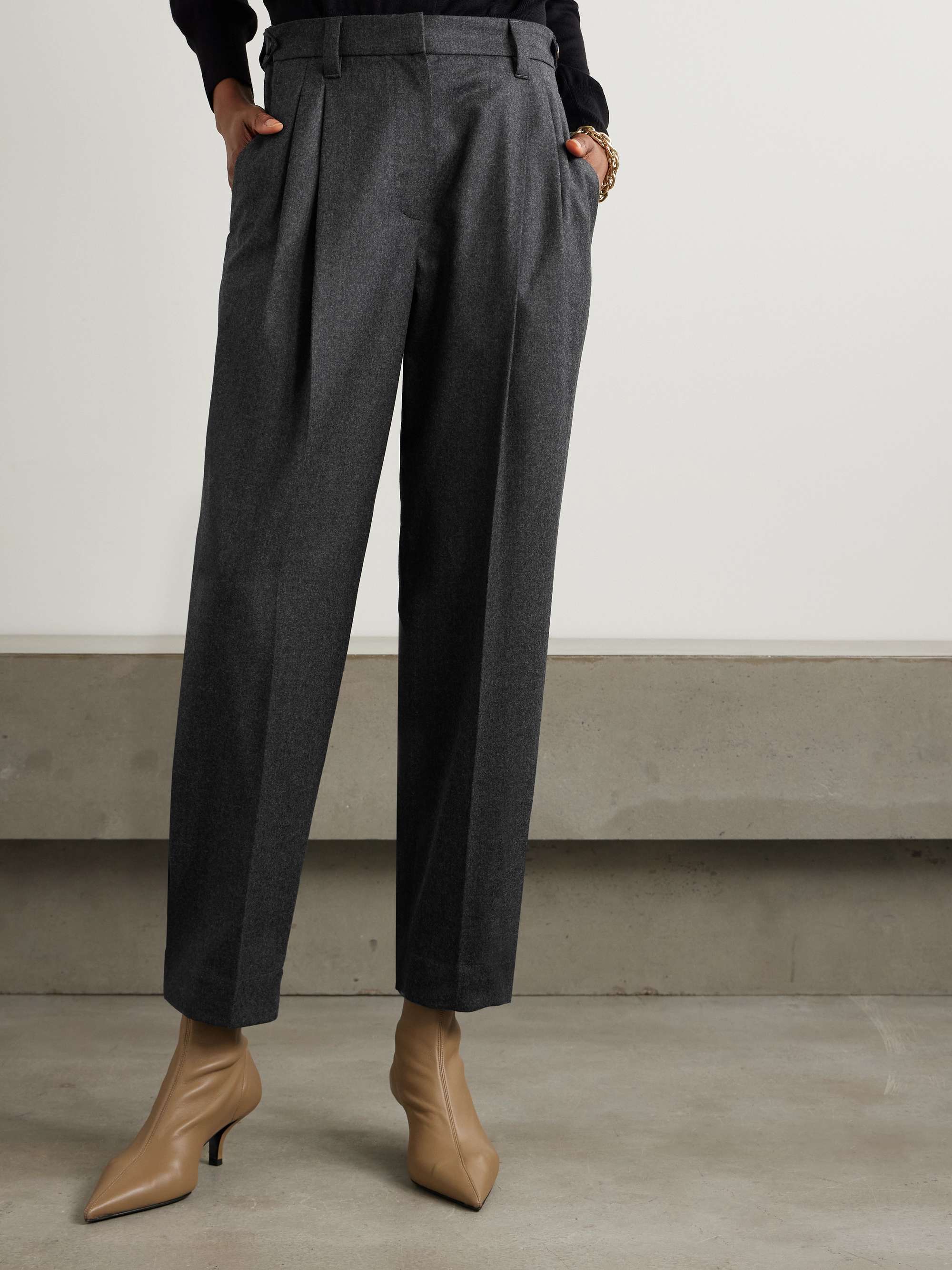 Pleated wool tapered pants view