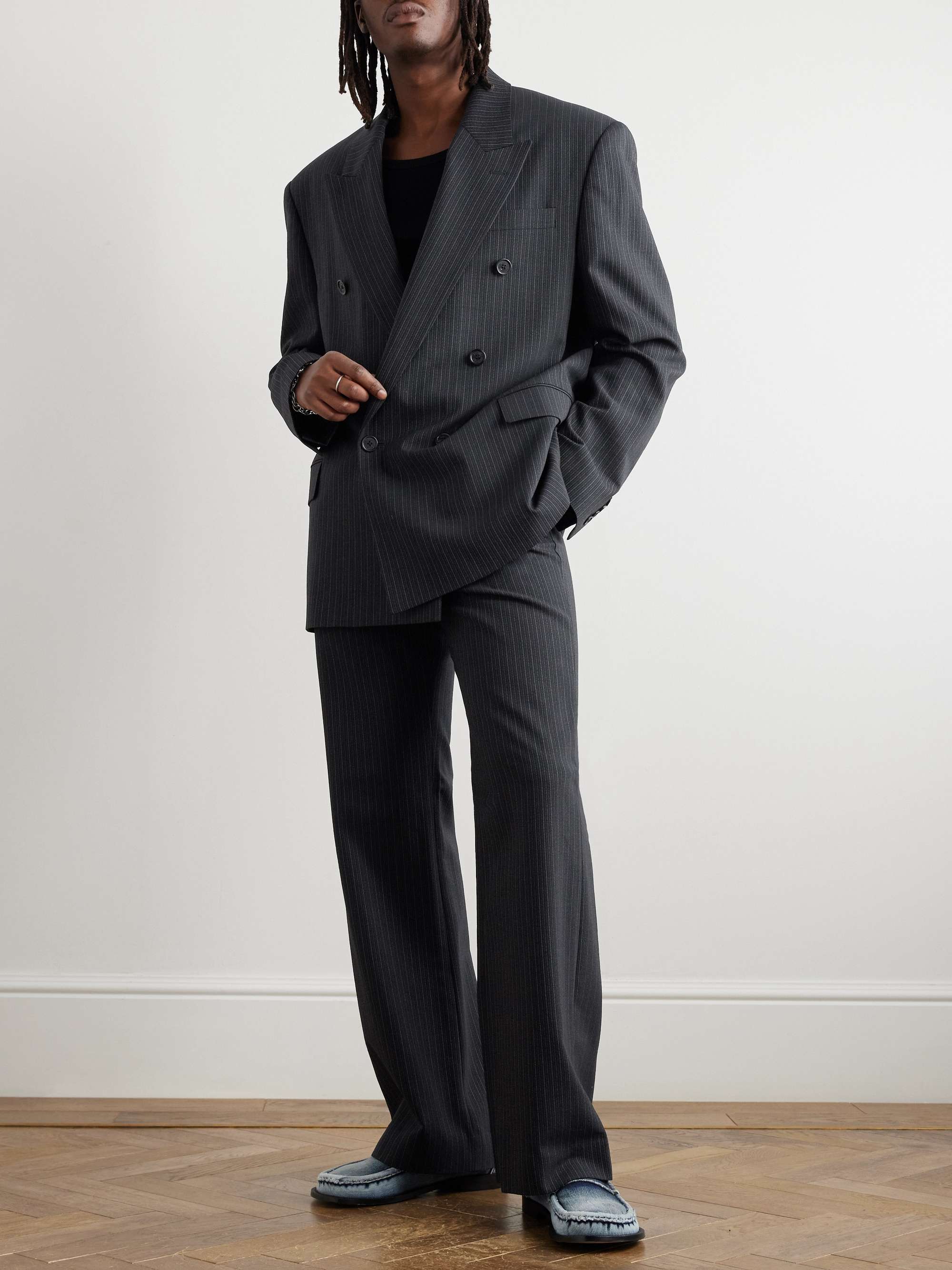 Jarvel Double-Breasted Pinstriped Wool-Blend Suit Jacket view