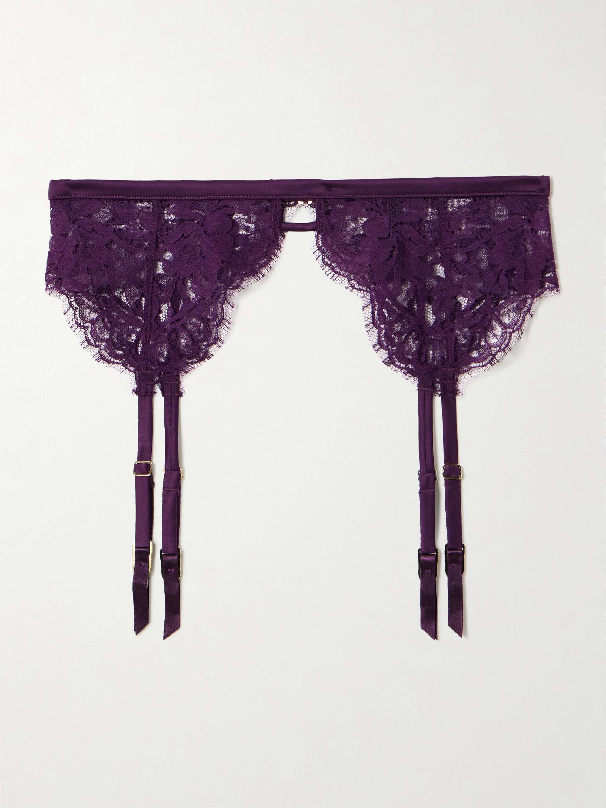 Camille silk-blend satin-trimmed organic cotton-blend lace suspender belt view