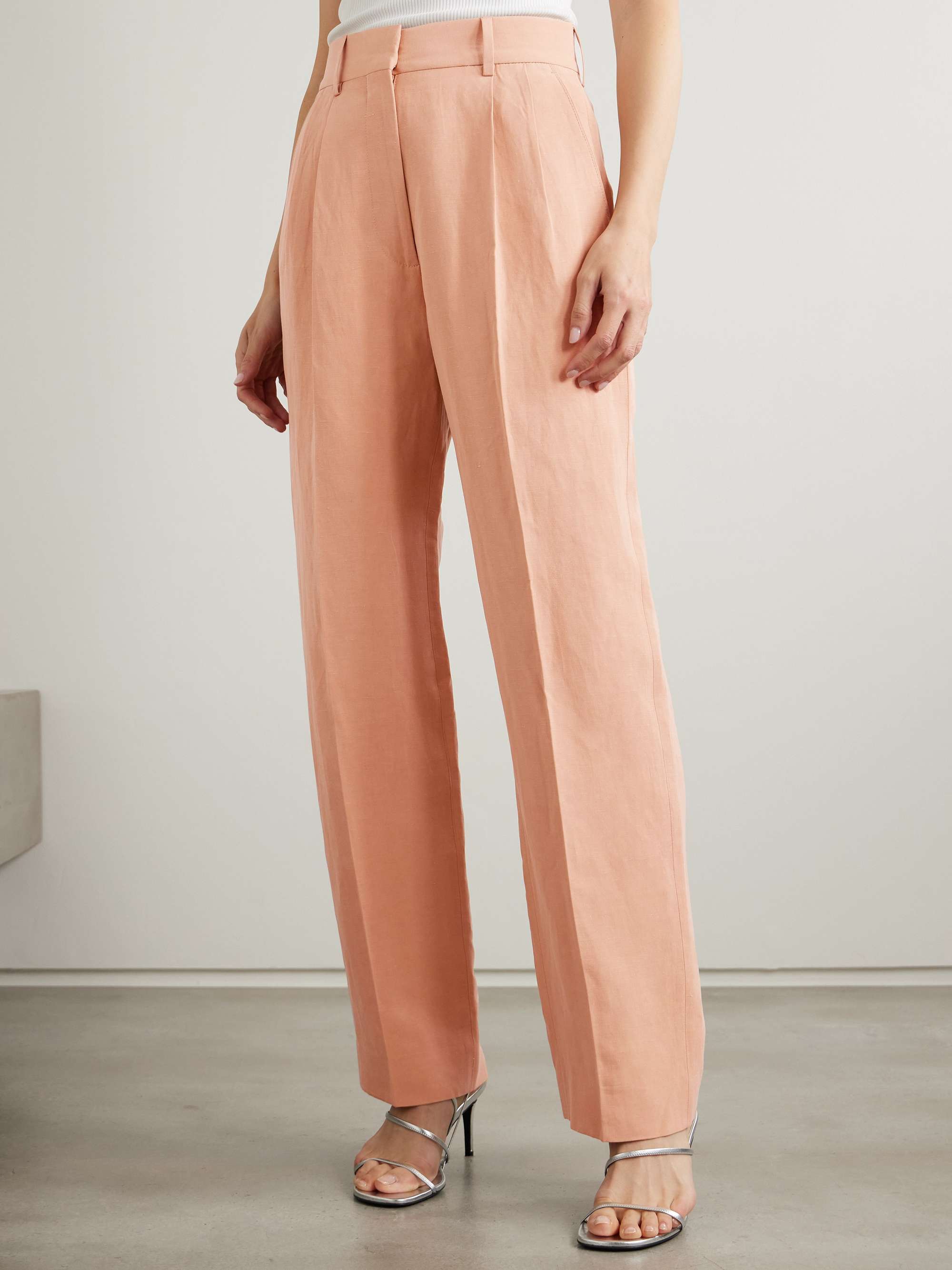 Flica Fox pleated silk and linen-blend straight-leg pants view