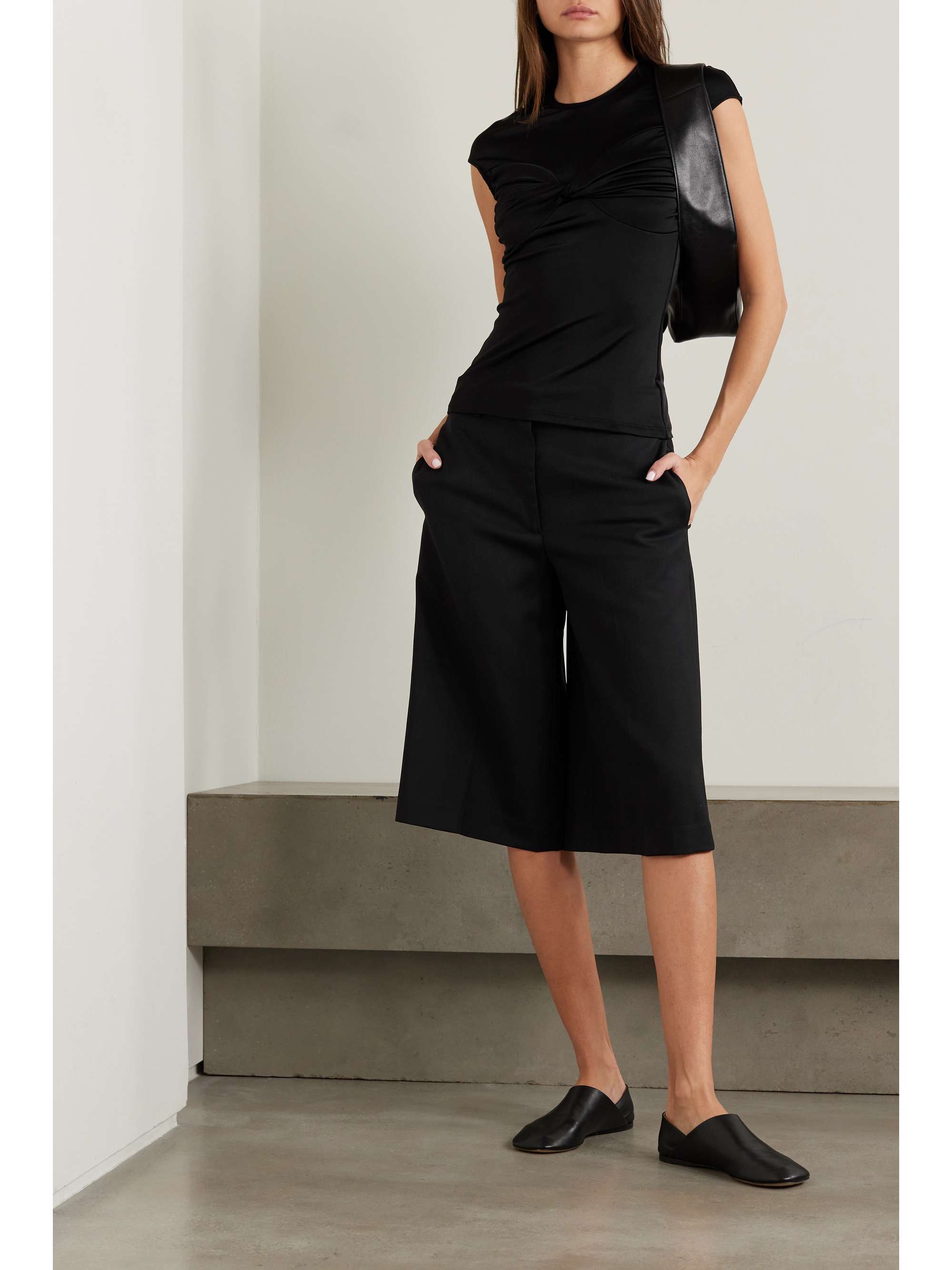 Paola twist-front satin and stretch-jersey top view