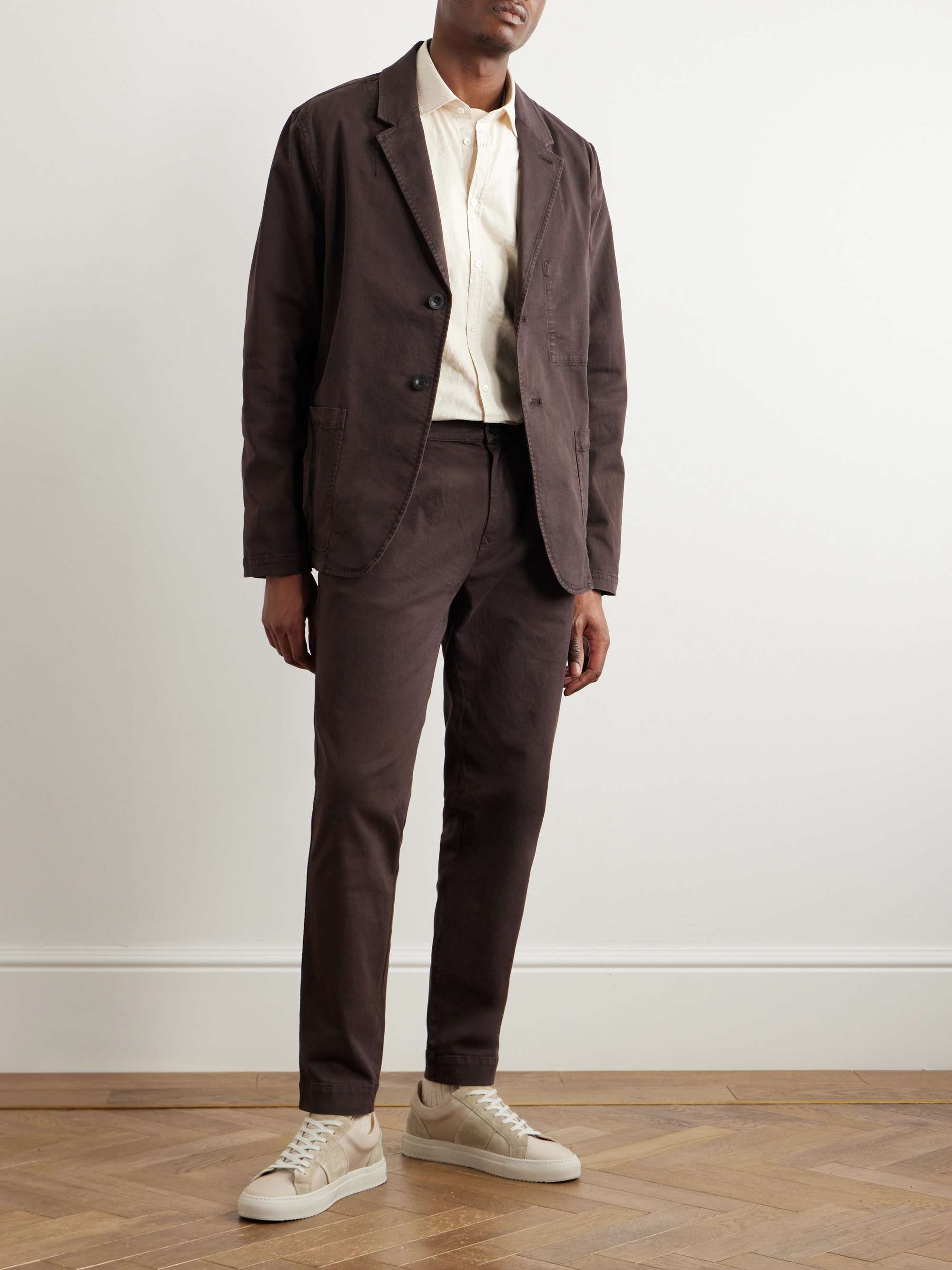Tapered Pleated Garment-Dyed Cotton-Blend Twill Trousers view