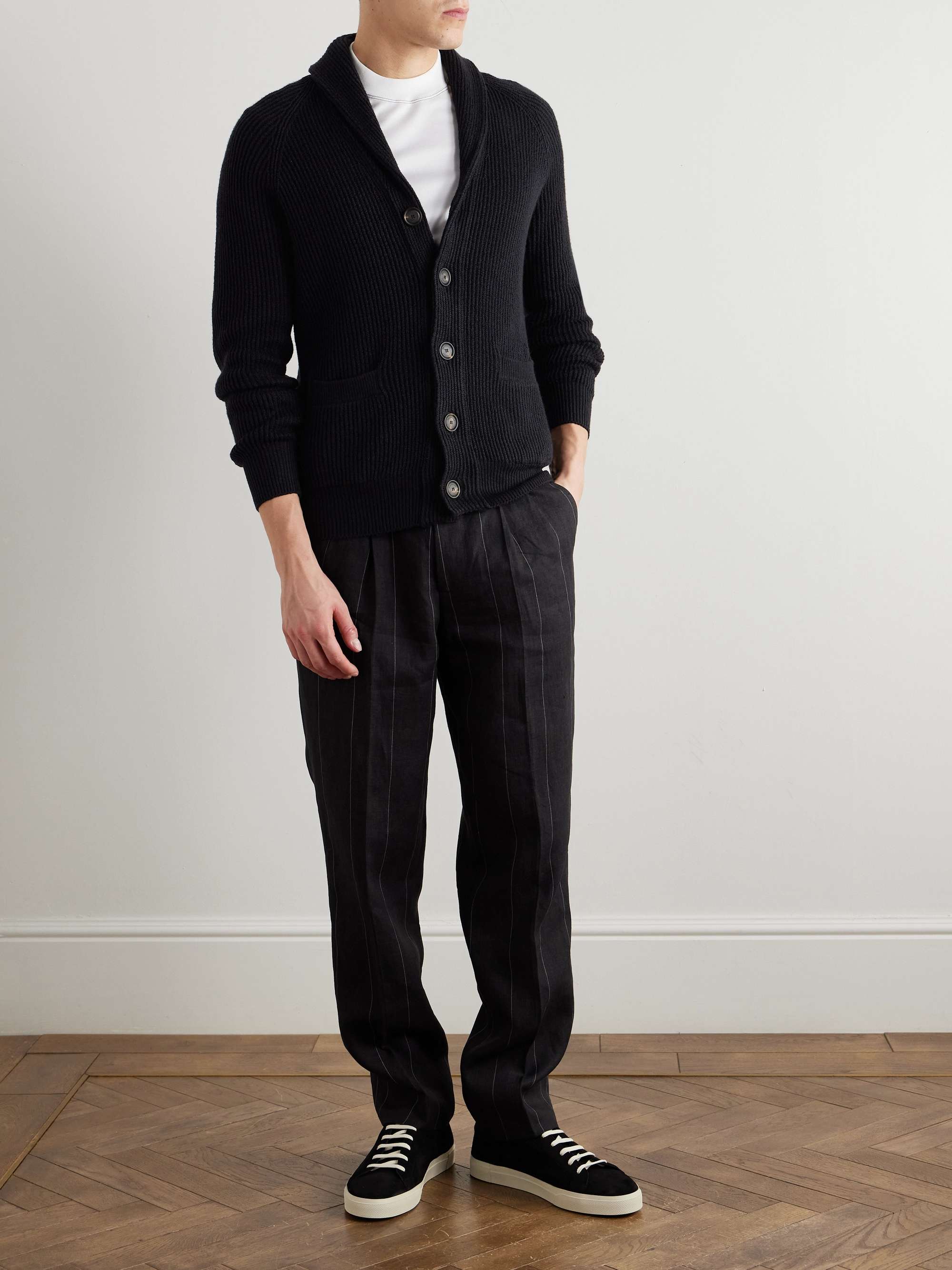 Shawl-Collar Ribbed Cotton Cardigan view