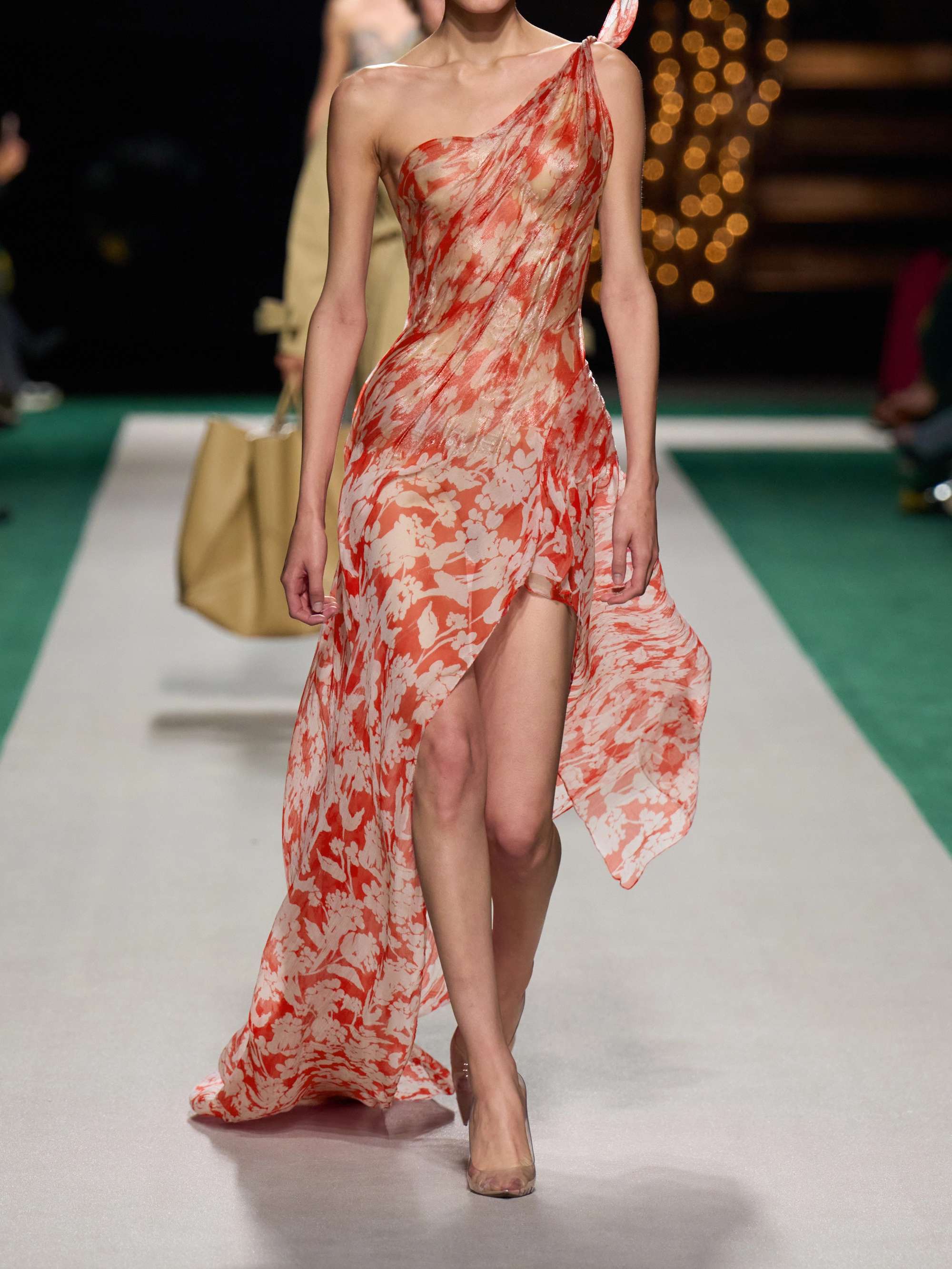 One-shoulder draped floral-print silk-georgette maxi dress view