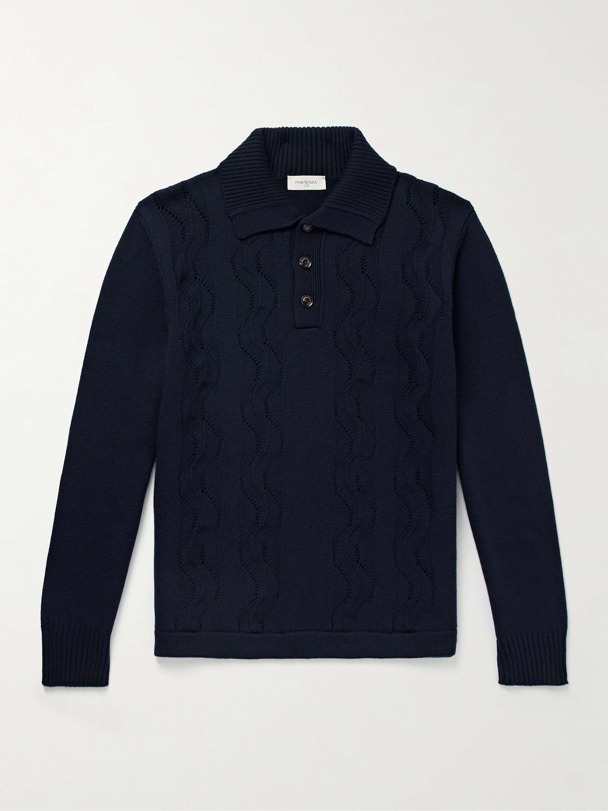 Pointelle-Knit Virgin Wool Polo Shirt view