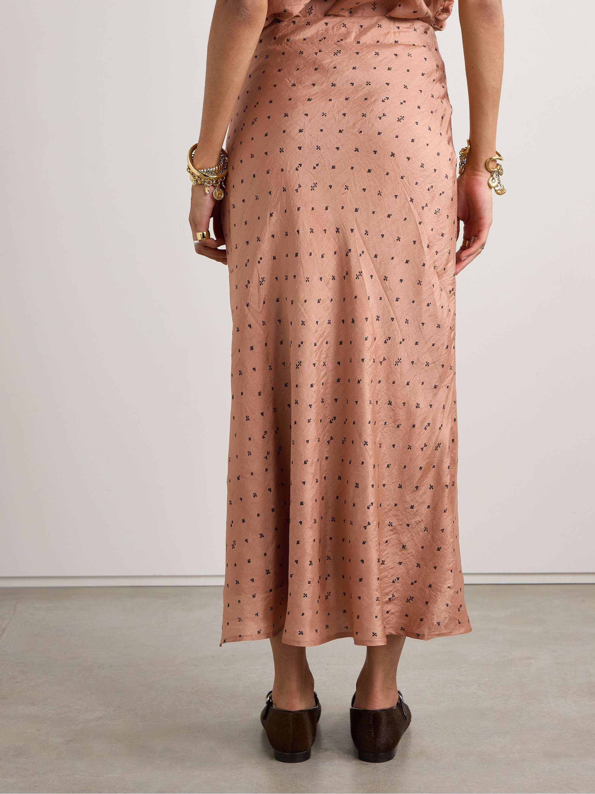 Lyra printed crinkled-silk midi skirt view