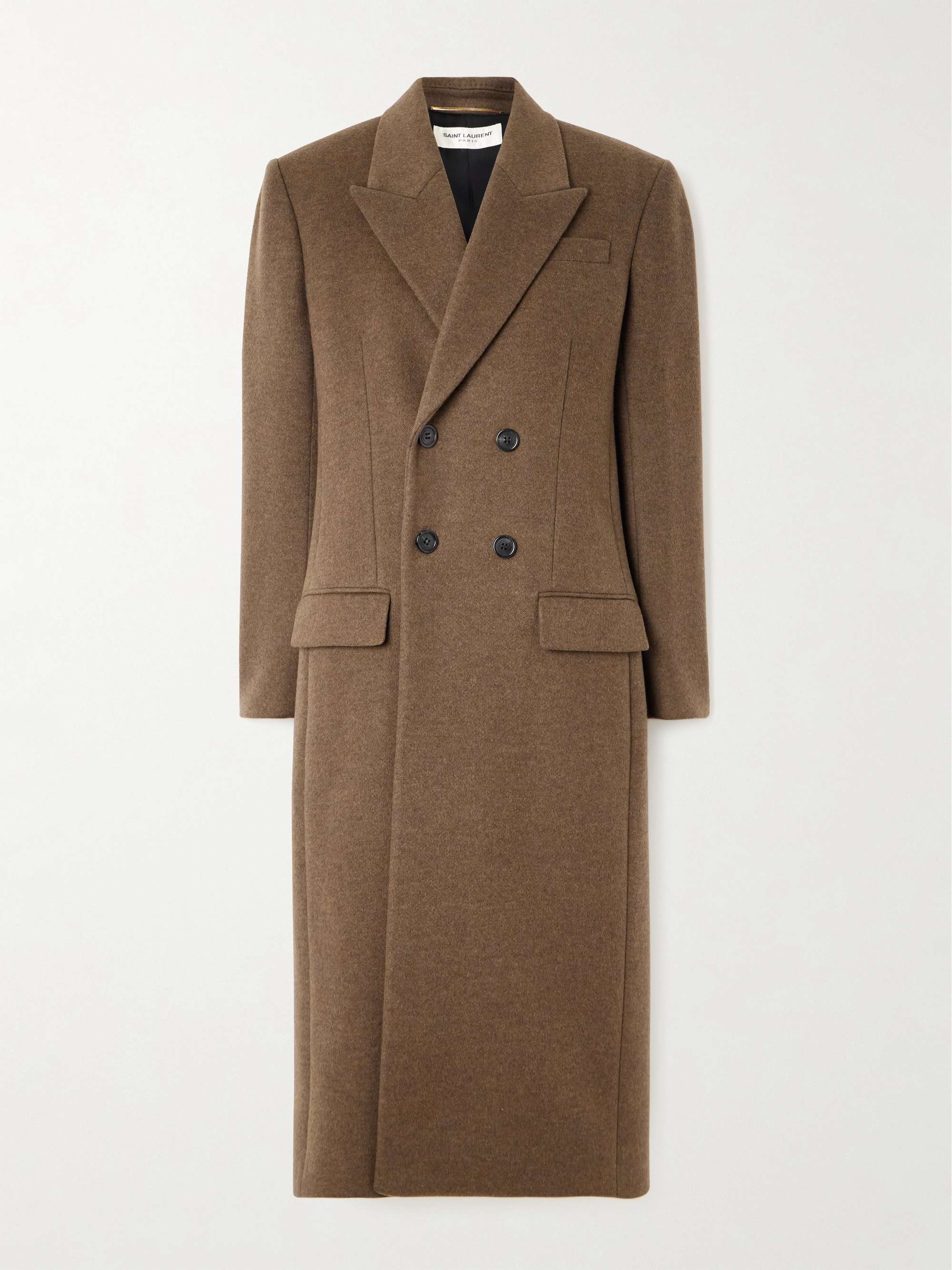 Double-breasted brushed wool and cashmere-blend coat view