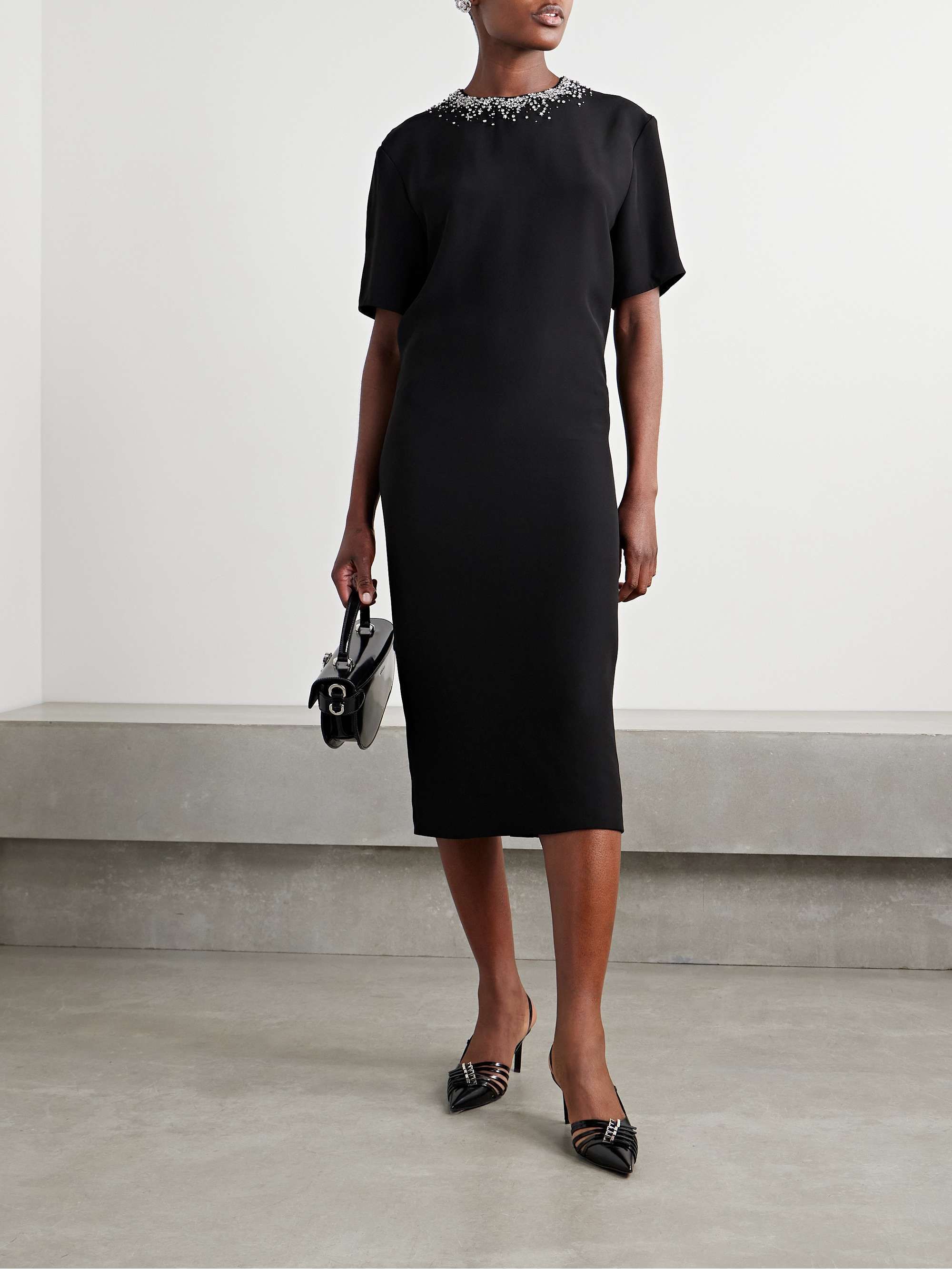 Crystal-embellished crepe midi dress view