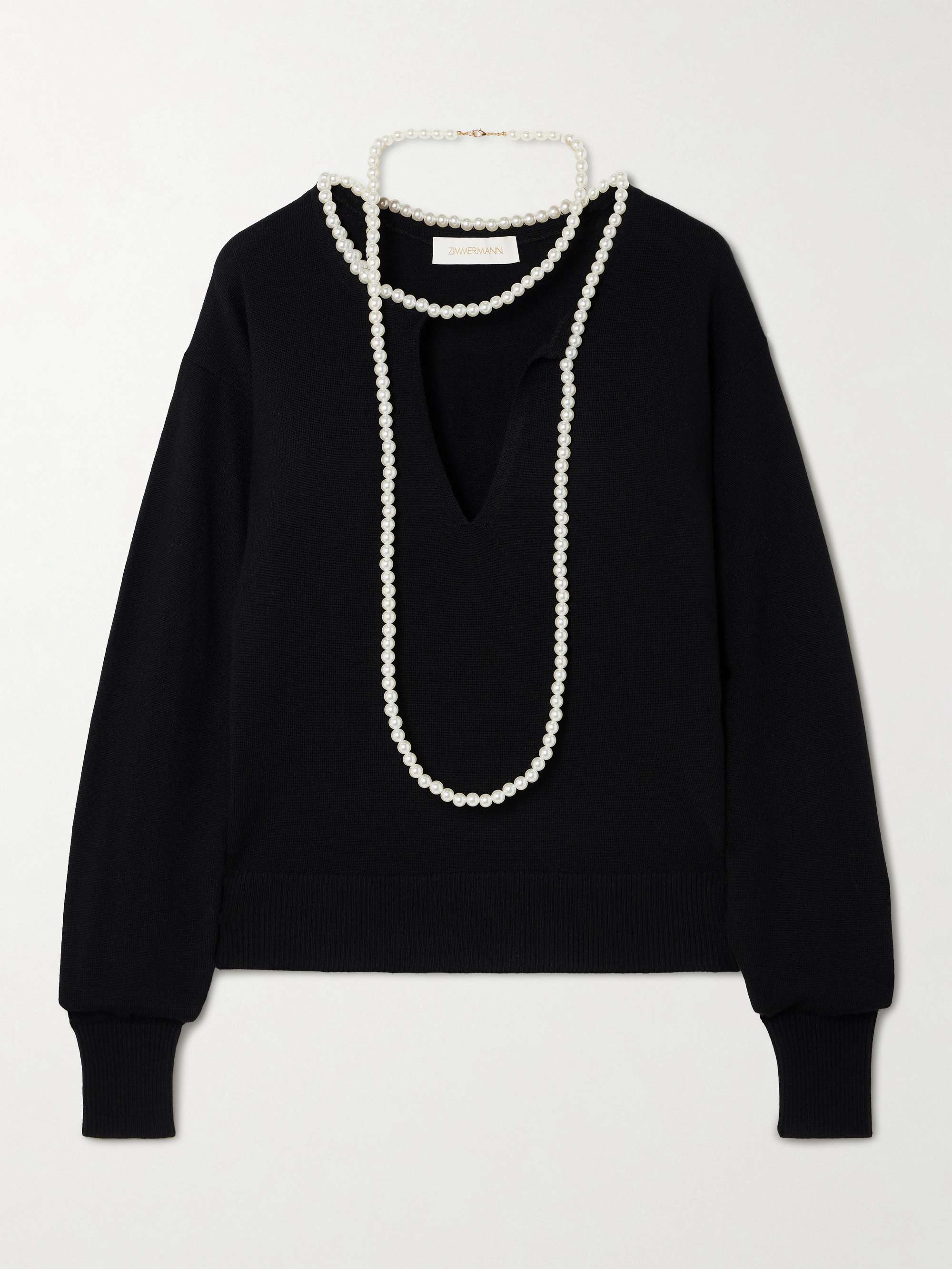 Crush faux pearl-embellished wool sweater view