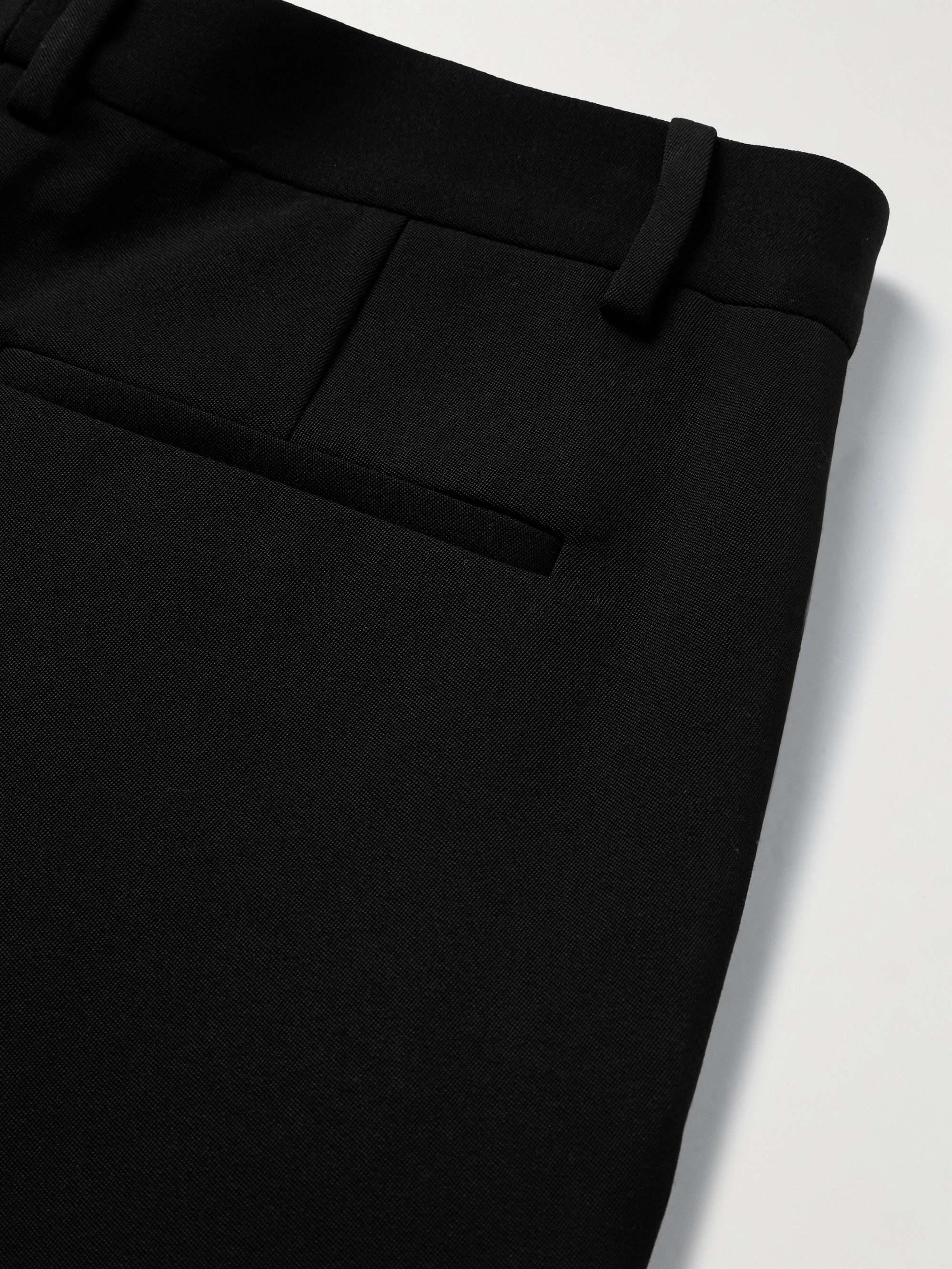 Wide-Leg Satin-Trimmed Pleated Grain de Poudre Wool Tuxedo Trousers view