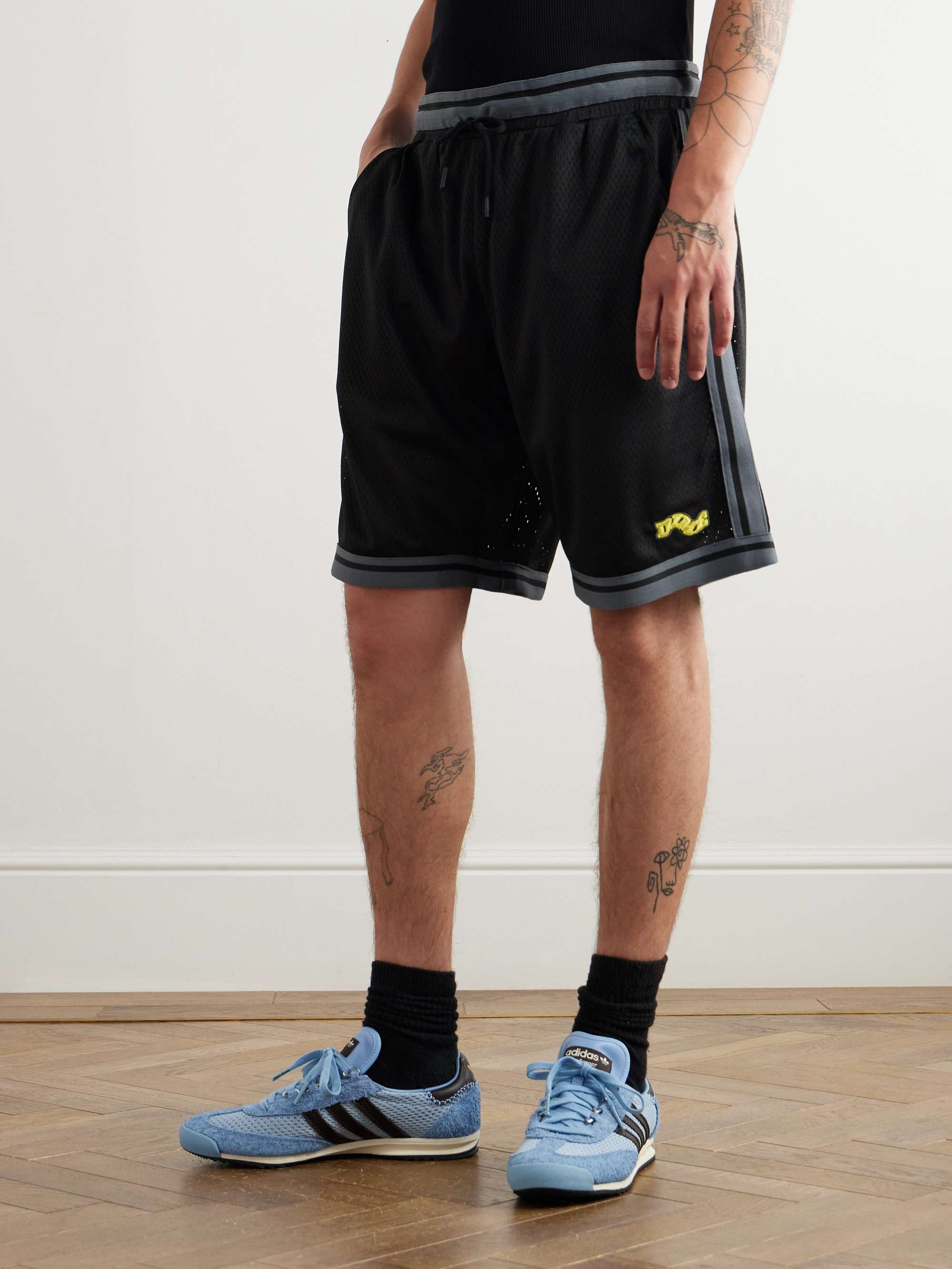 League Straight-Leg Webbing-Trimmed Mesh Drawstring Shorts view