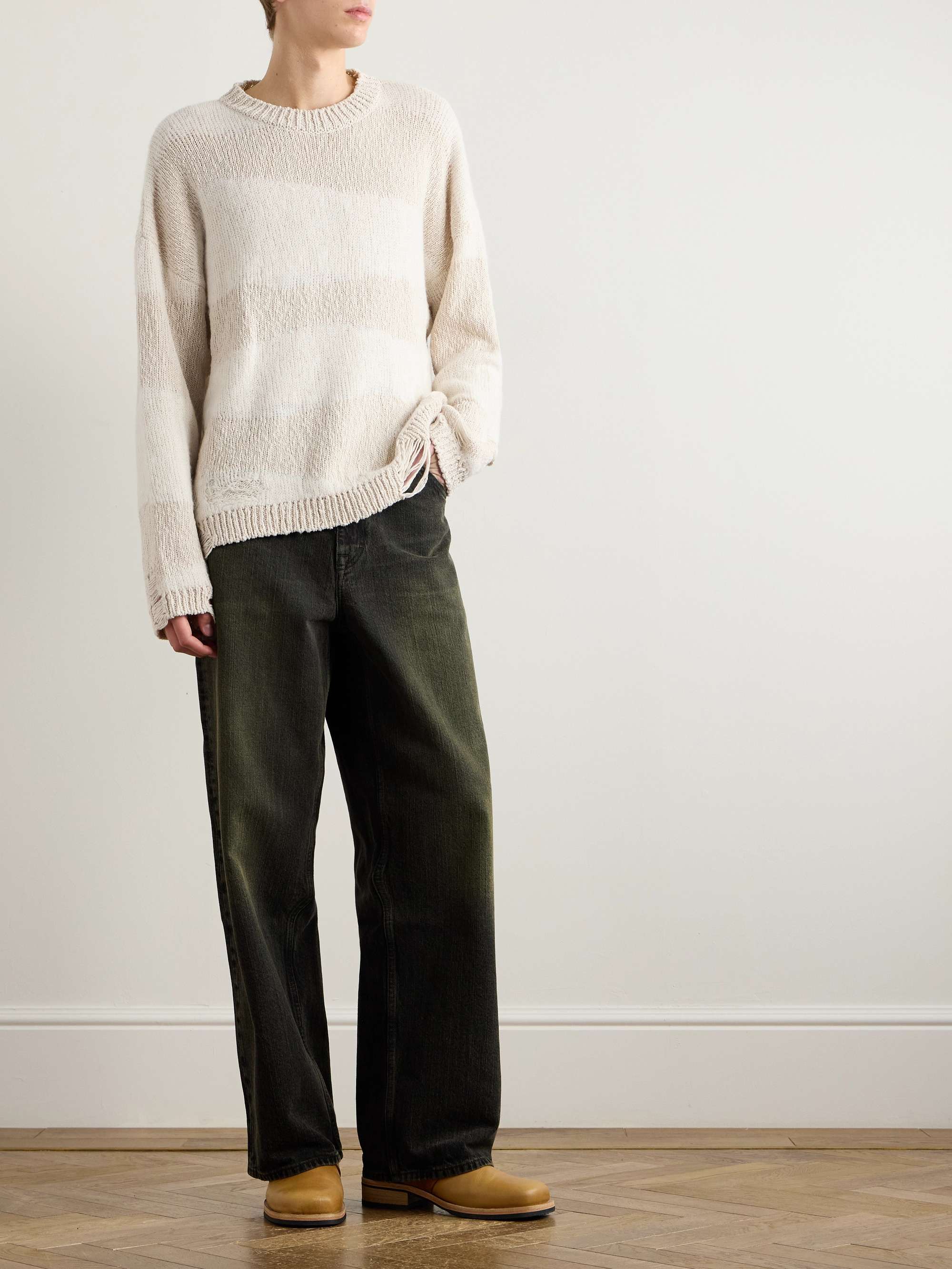 Popover Distressed Striped Cotton and Linen-Blend Sweater view
