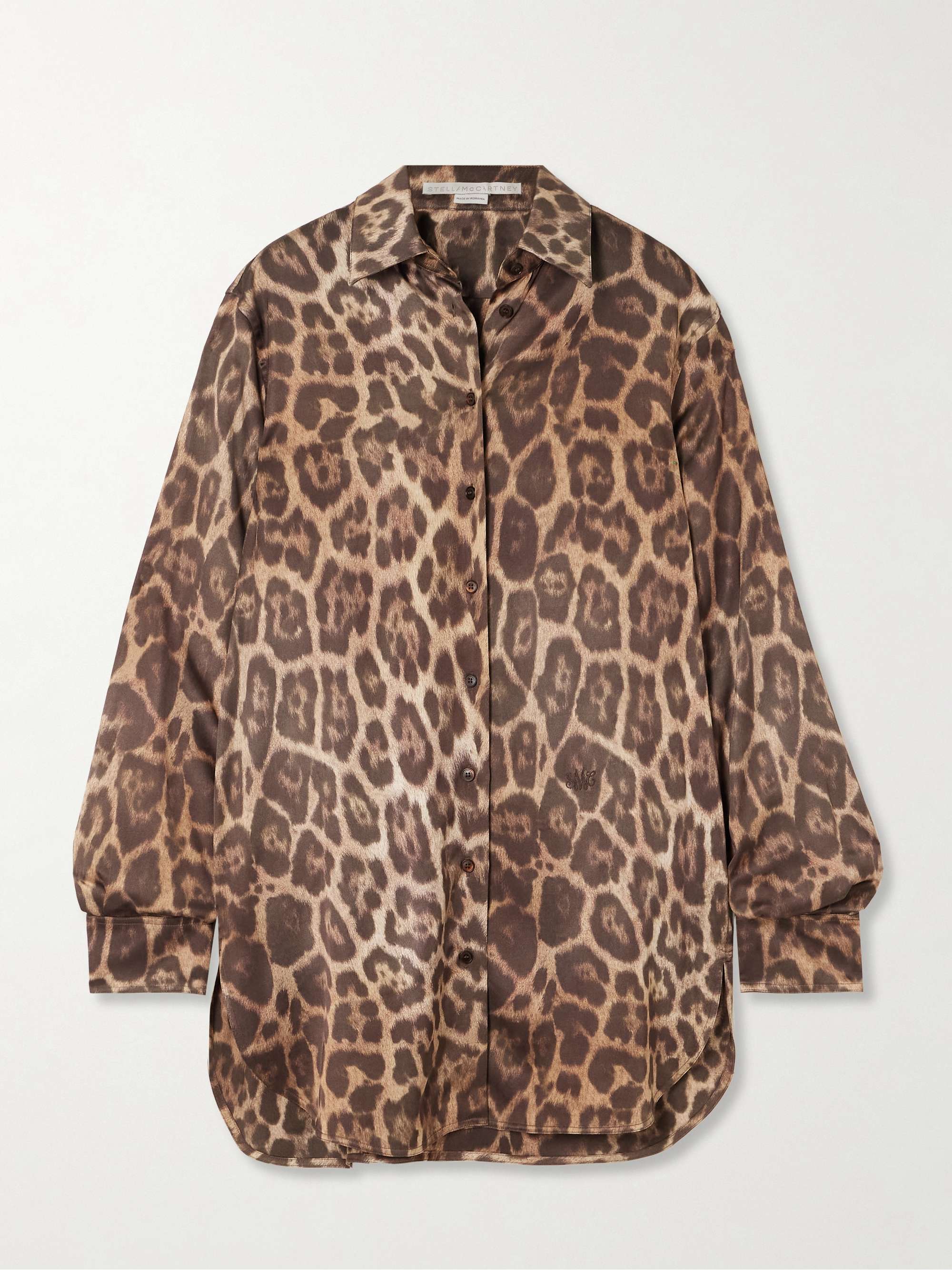 Embroidered leopard-print satin shirt view