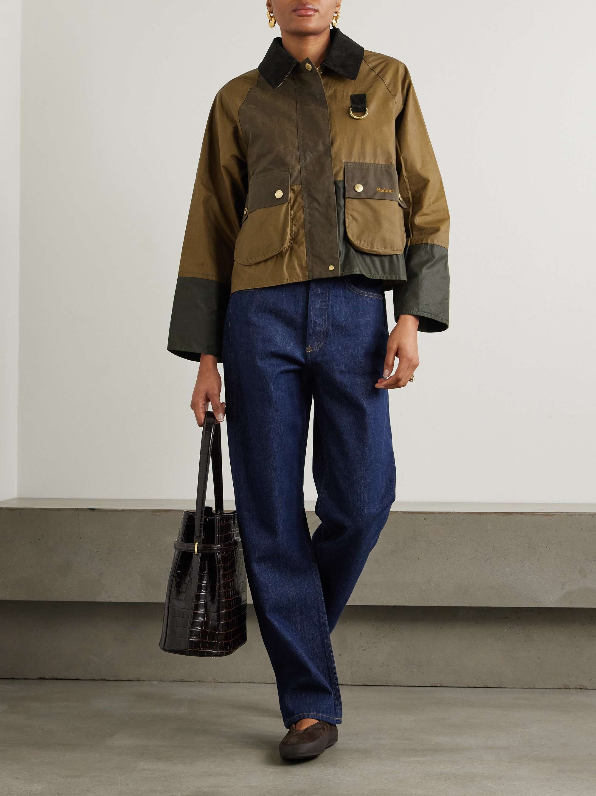 Alma cropped corduroy-trimmed patchwork waxed-cotton jacket view
