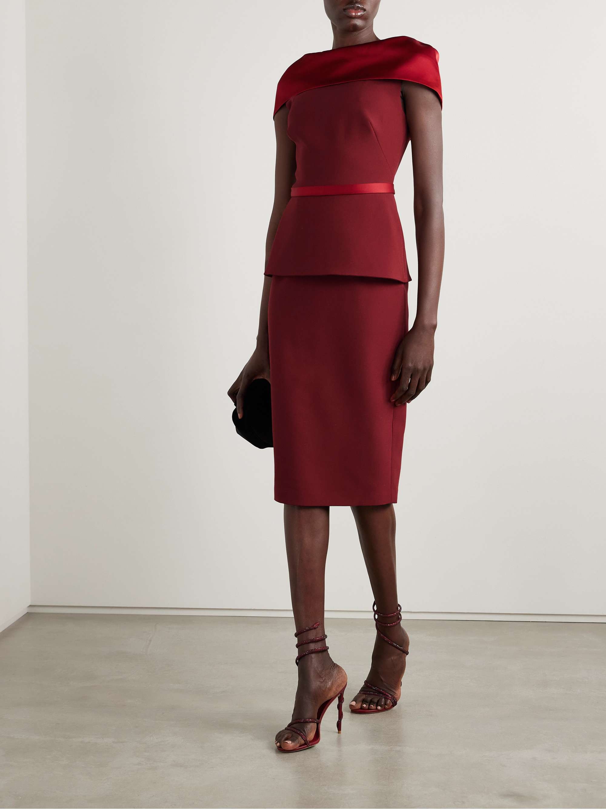 Rella satin-trimmed crepe midi dress view