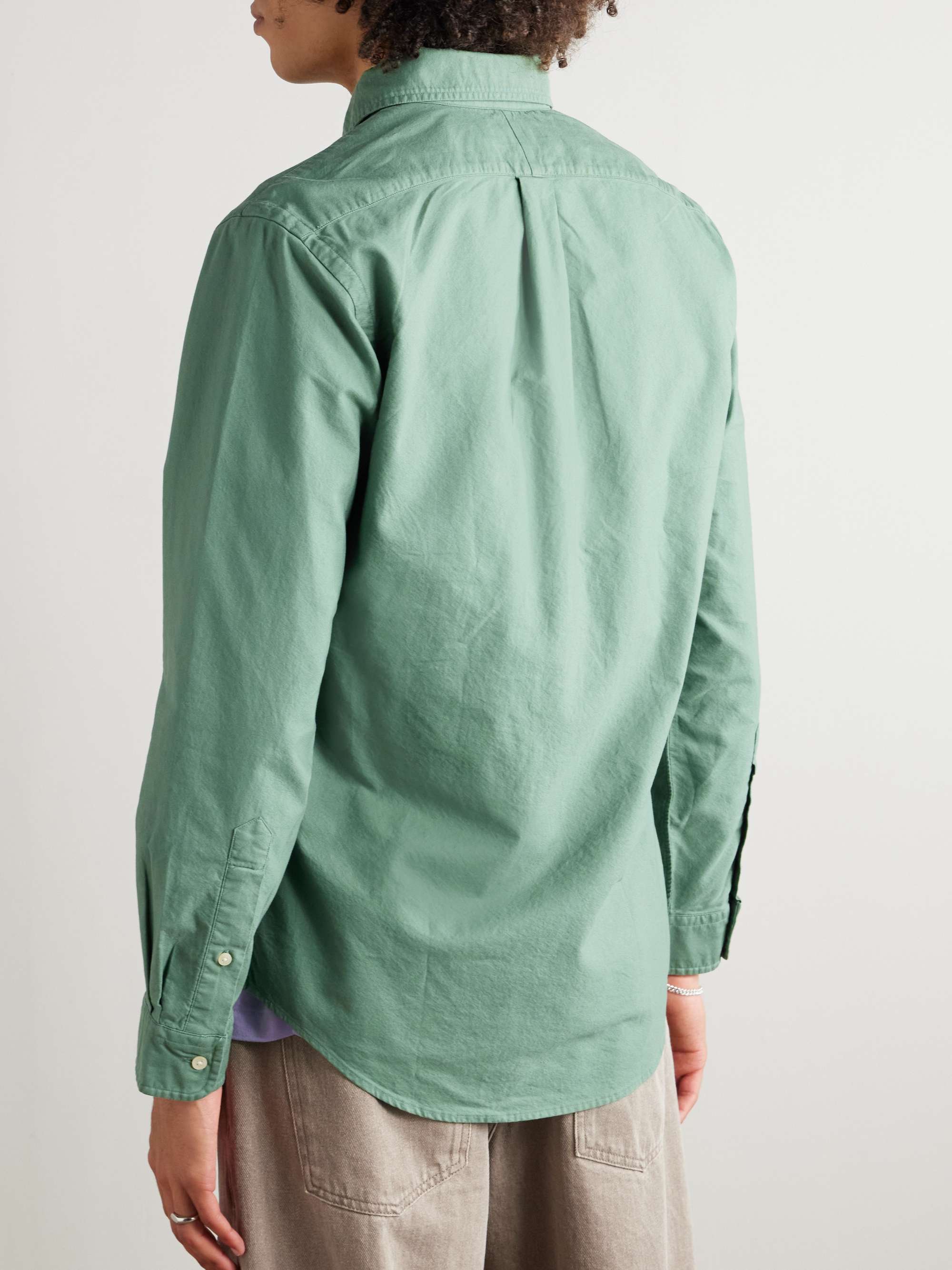 Slim-Fit Button-Down Collar Logo-Embroidered Cotton-Piqué Shirt view