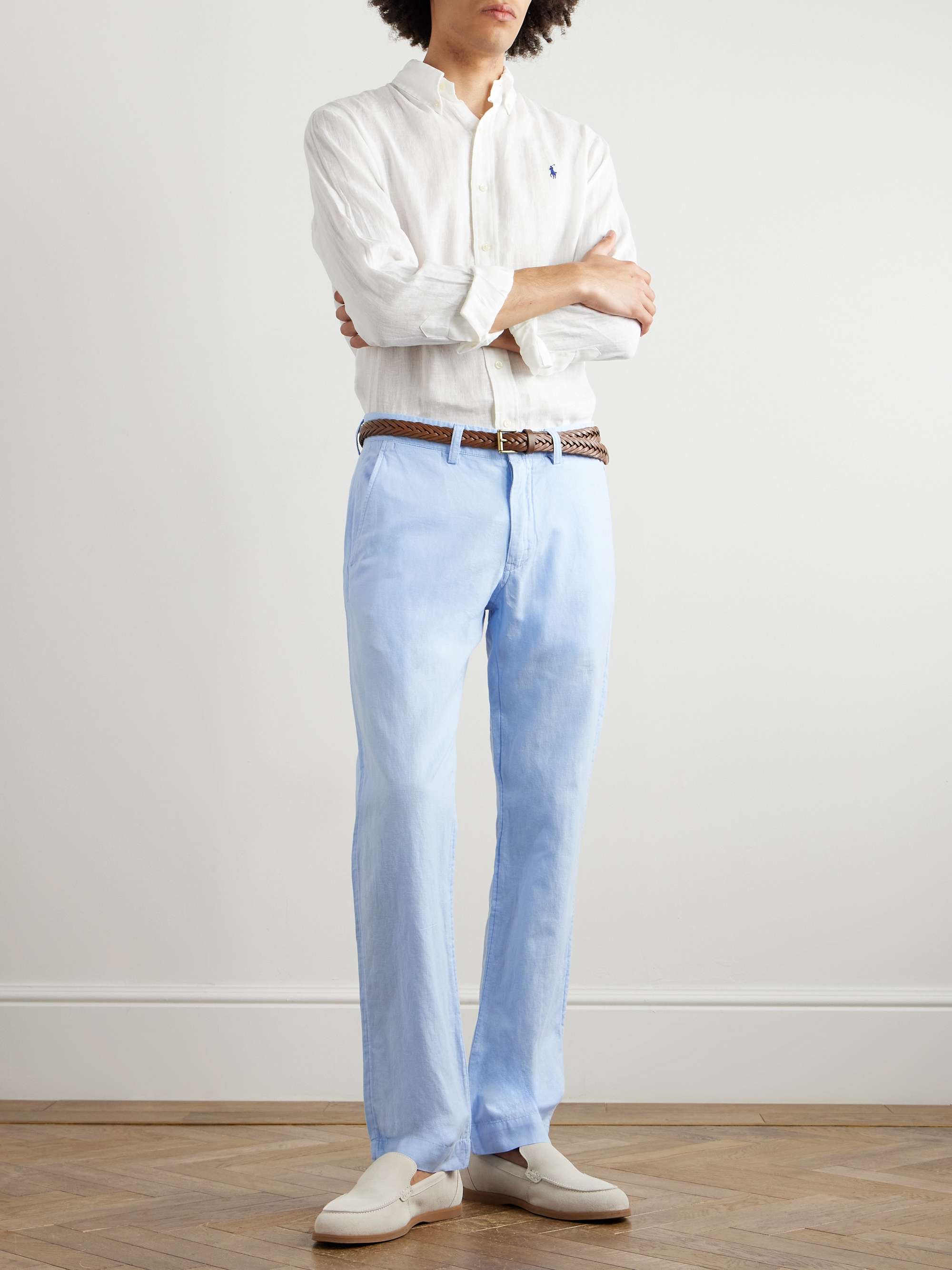 Straight-Leg Linen and Cotton-Blend Trousers view