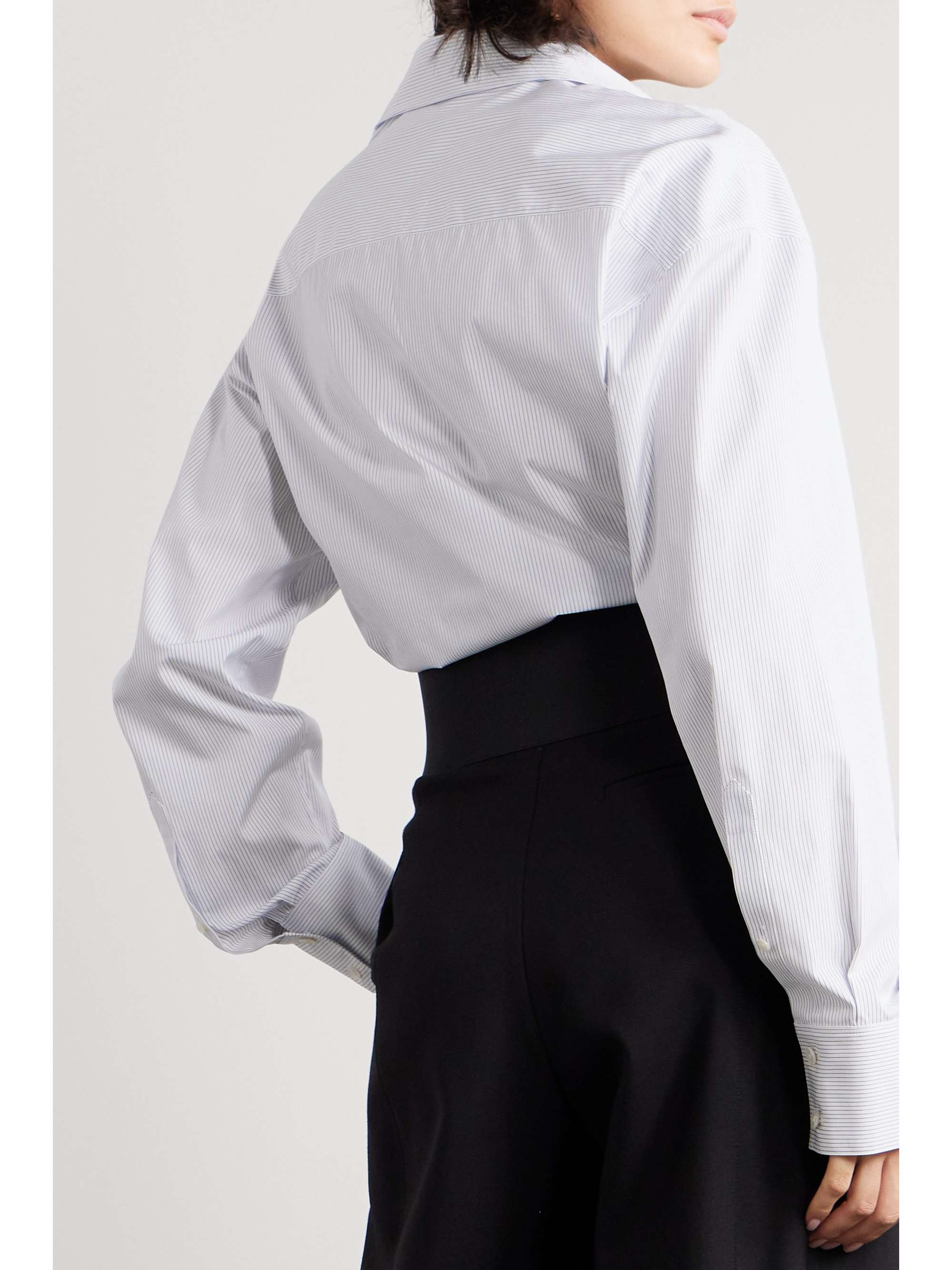 Jersey-trimmed striped cotton-poplin bodysuit view