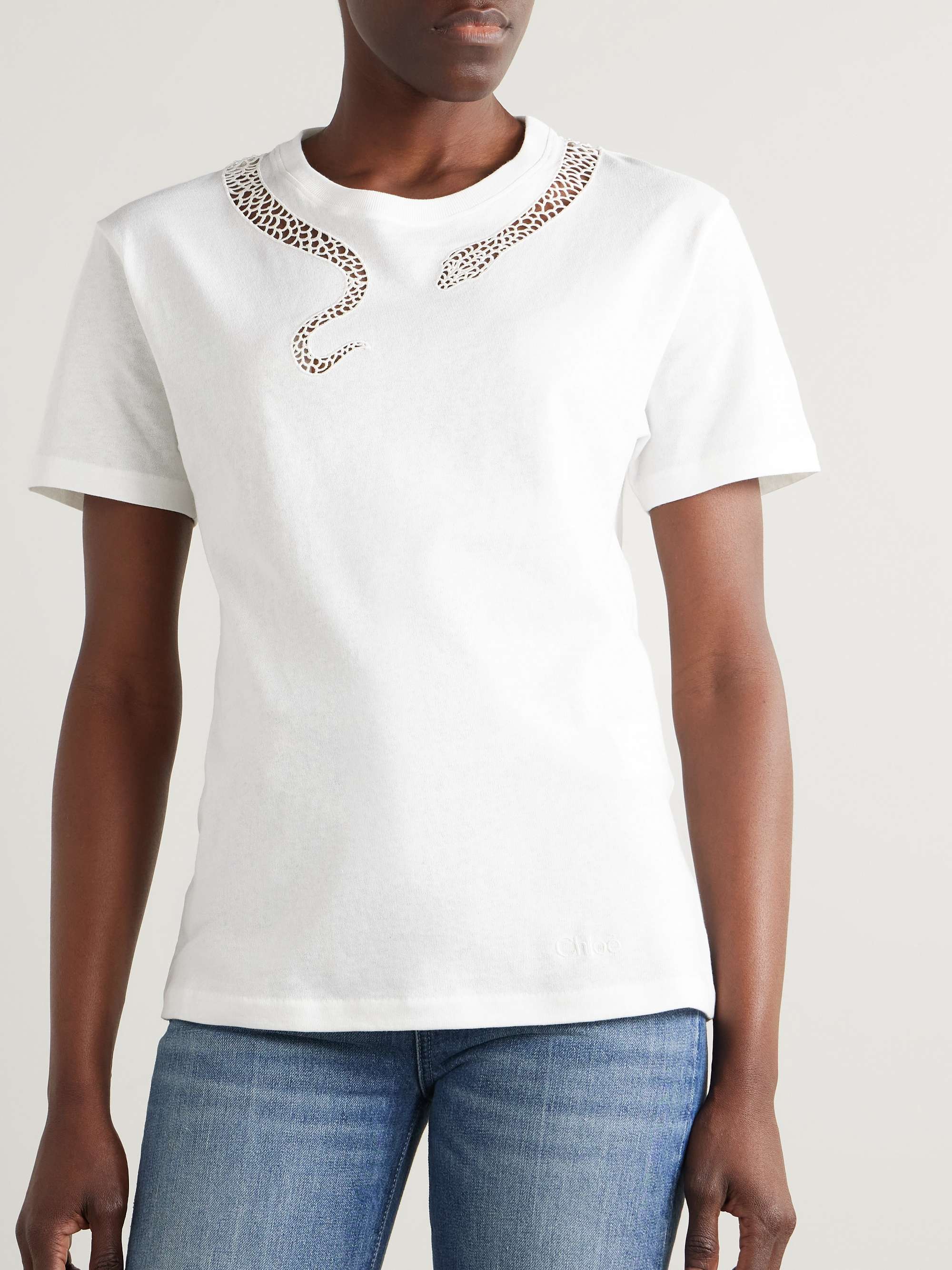 Crochet-trimmed cotton-jersey T-shirt view